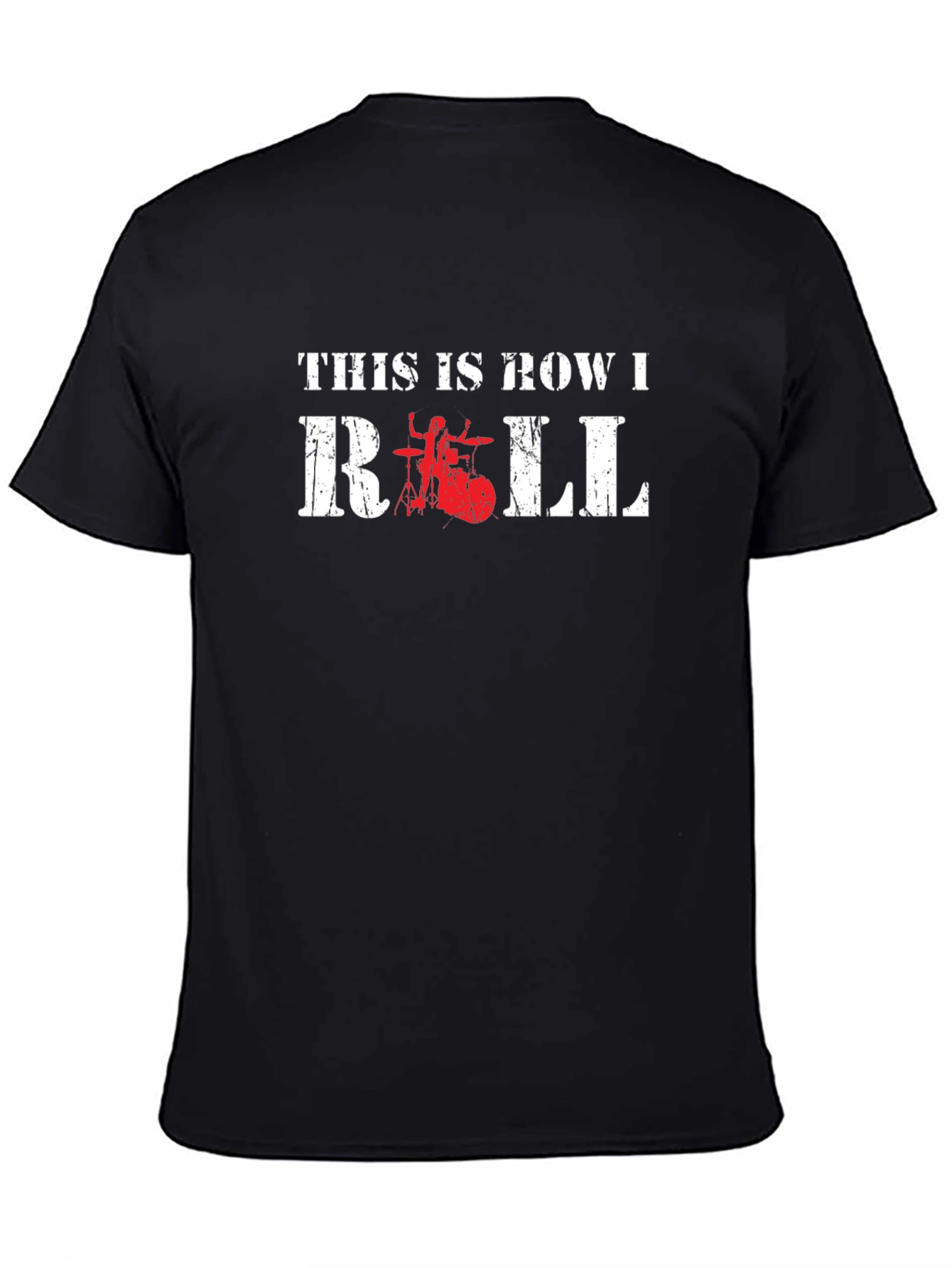 Row I Roll Black T-Shirt - Drummer Design