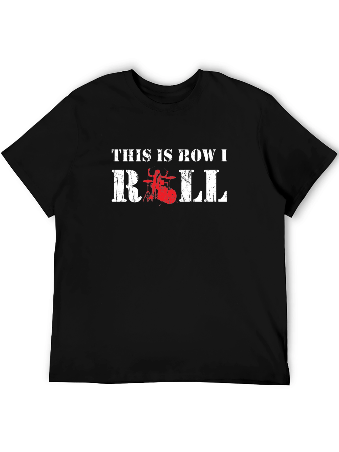 Row I Roll Black T-Shirt - Drummer Design