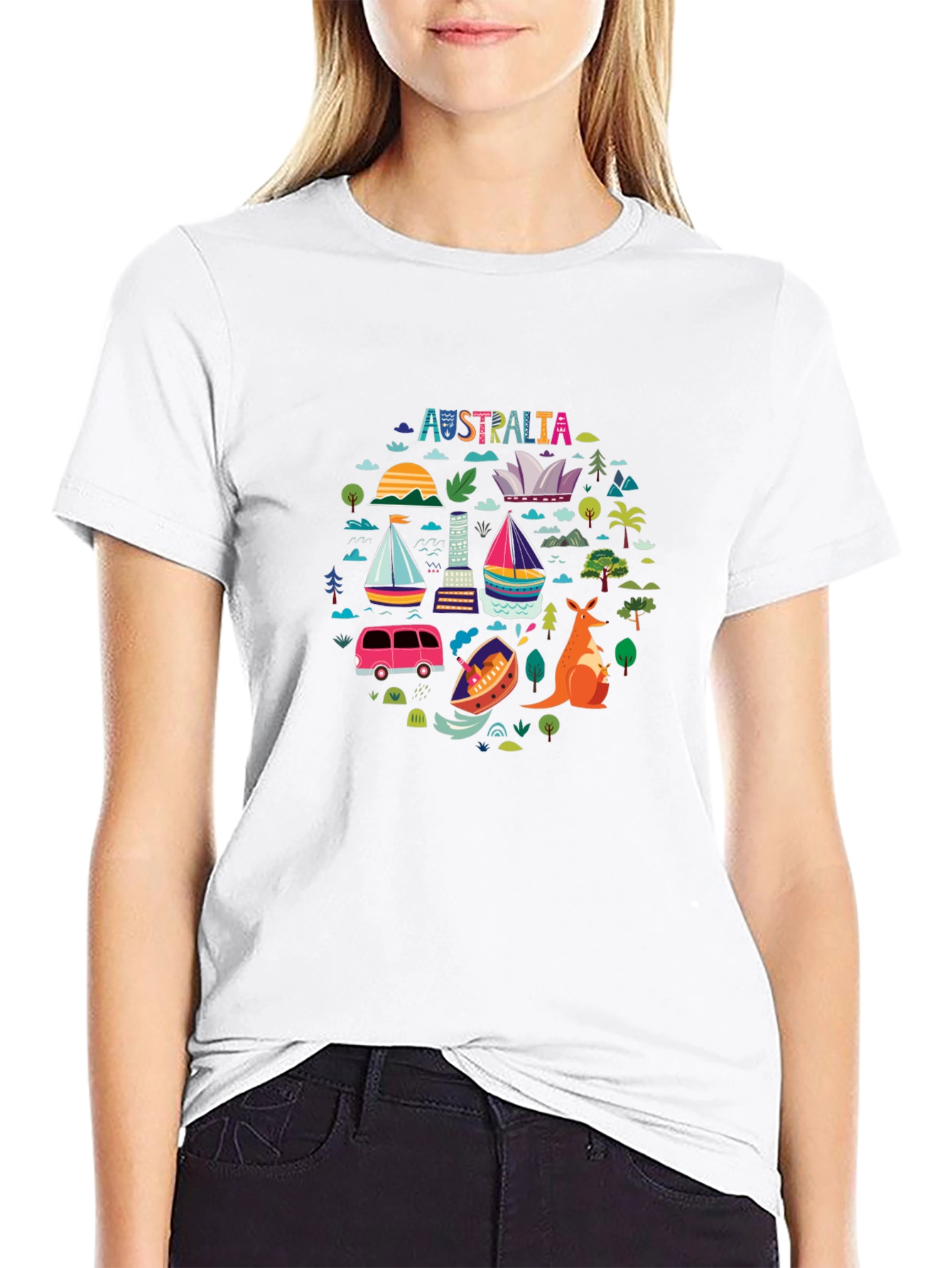 Australia Landmarks Graphic Tee - Black Crewneck