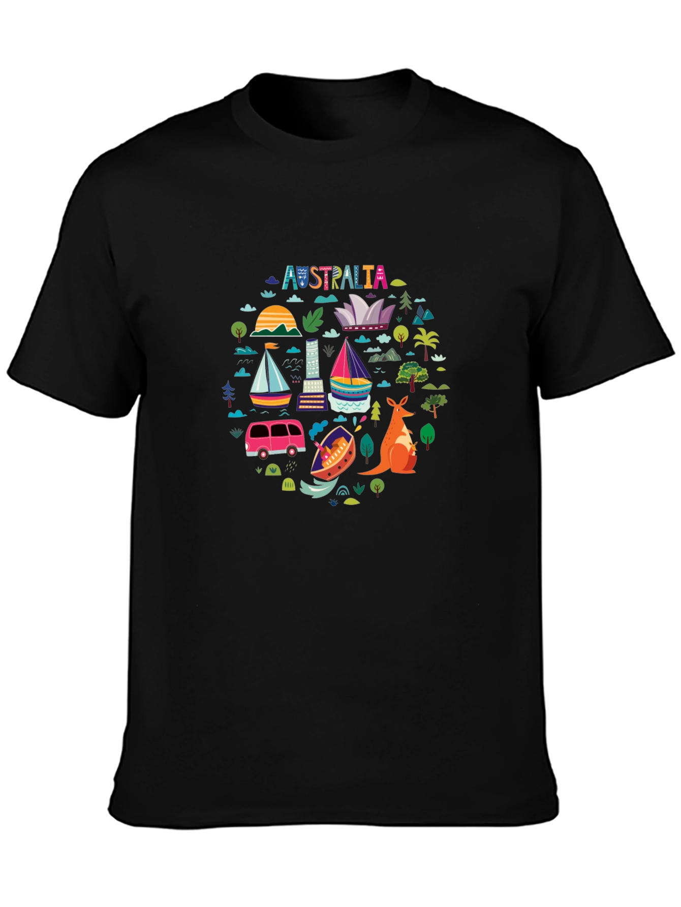 Australia Landmarks Graphic Tee - Black Crewneck