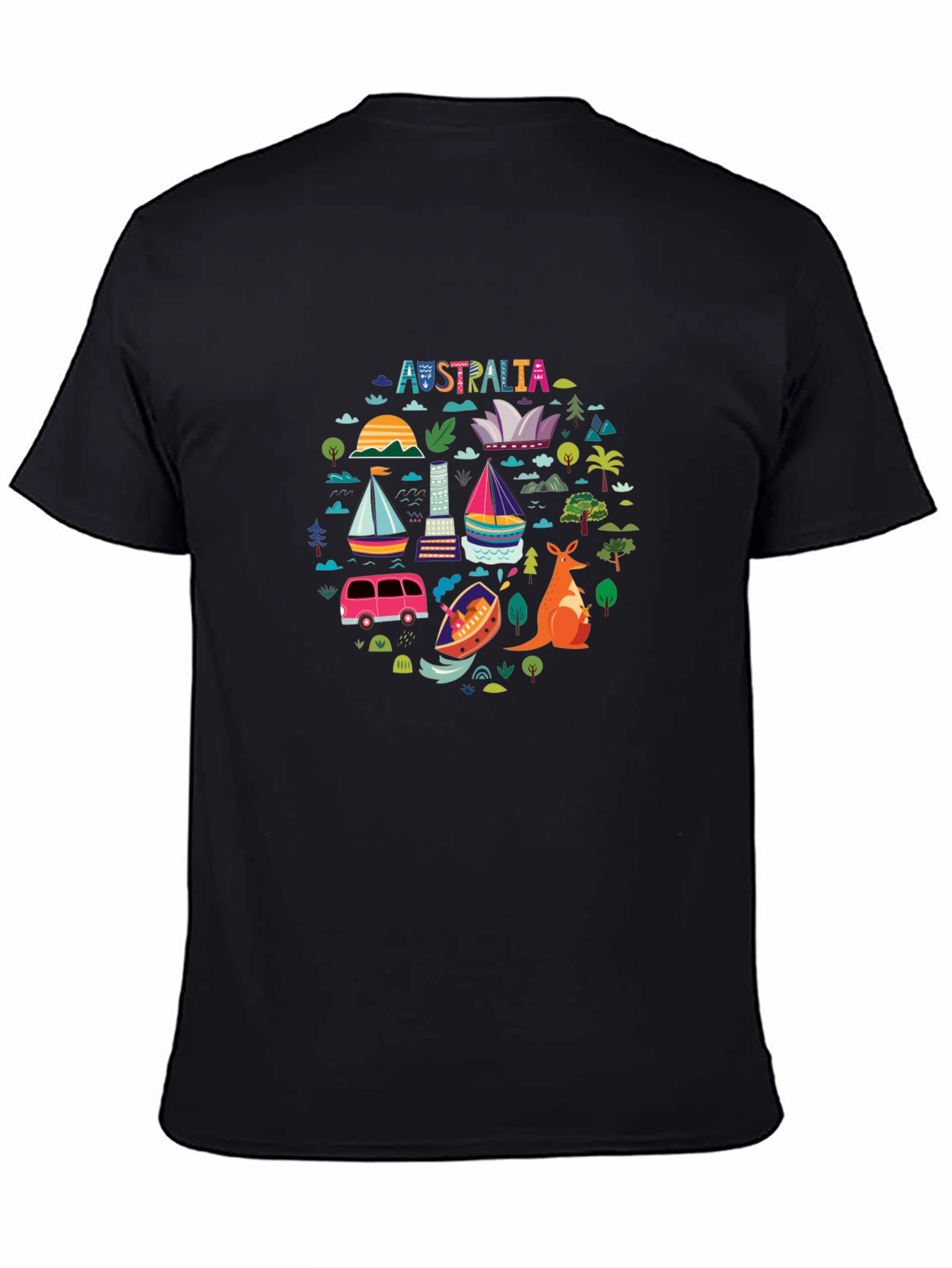 Australia Landmarks Graphic Tee - Black Crewneck