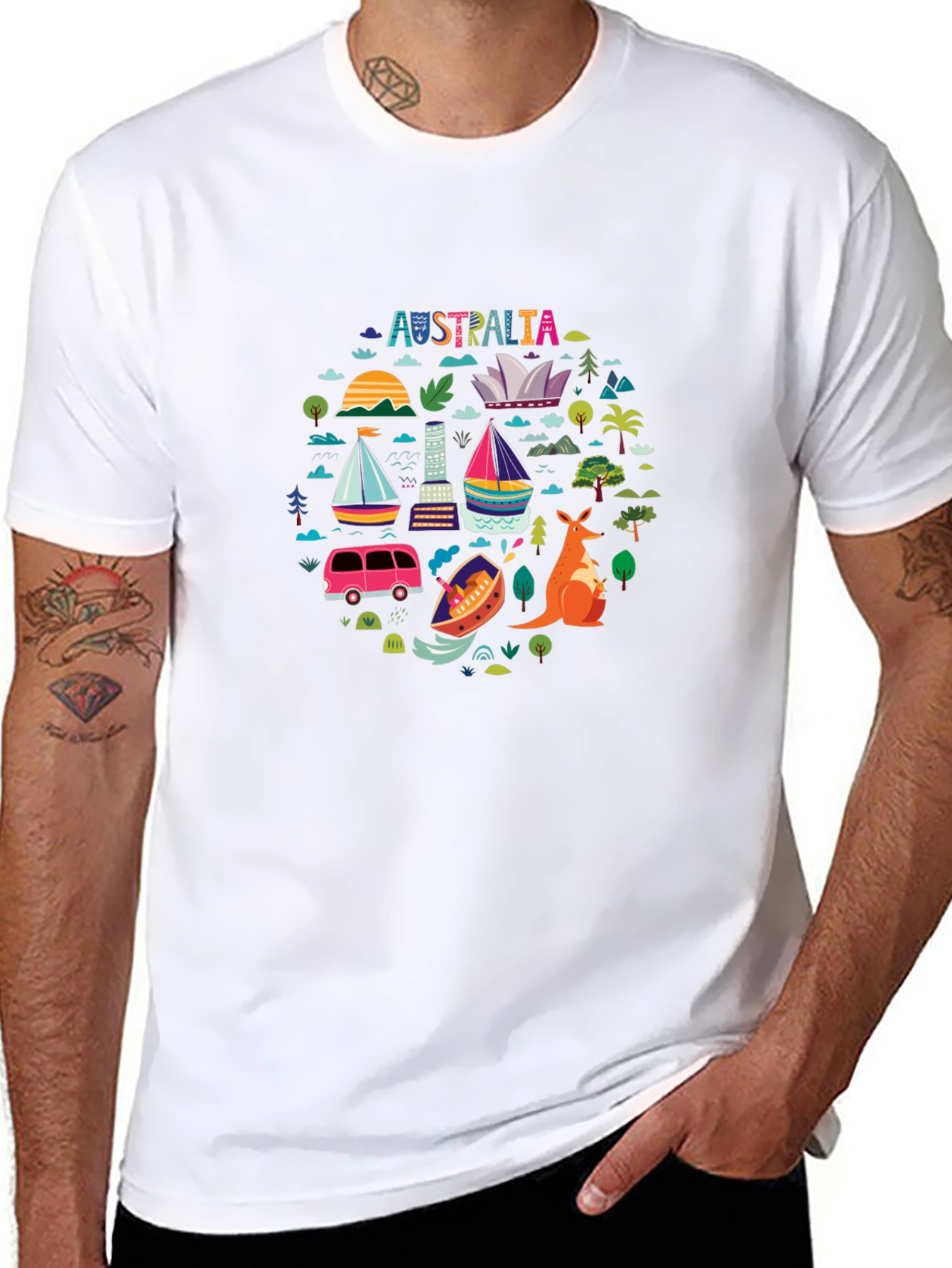 Australia Landmarks Graphic Tee - Black Crewneck