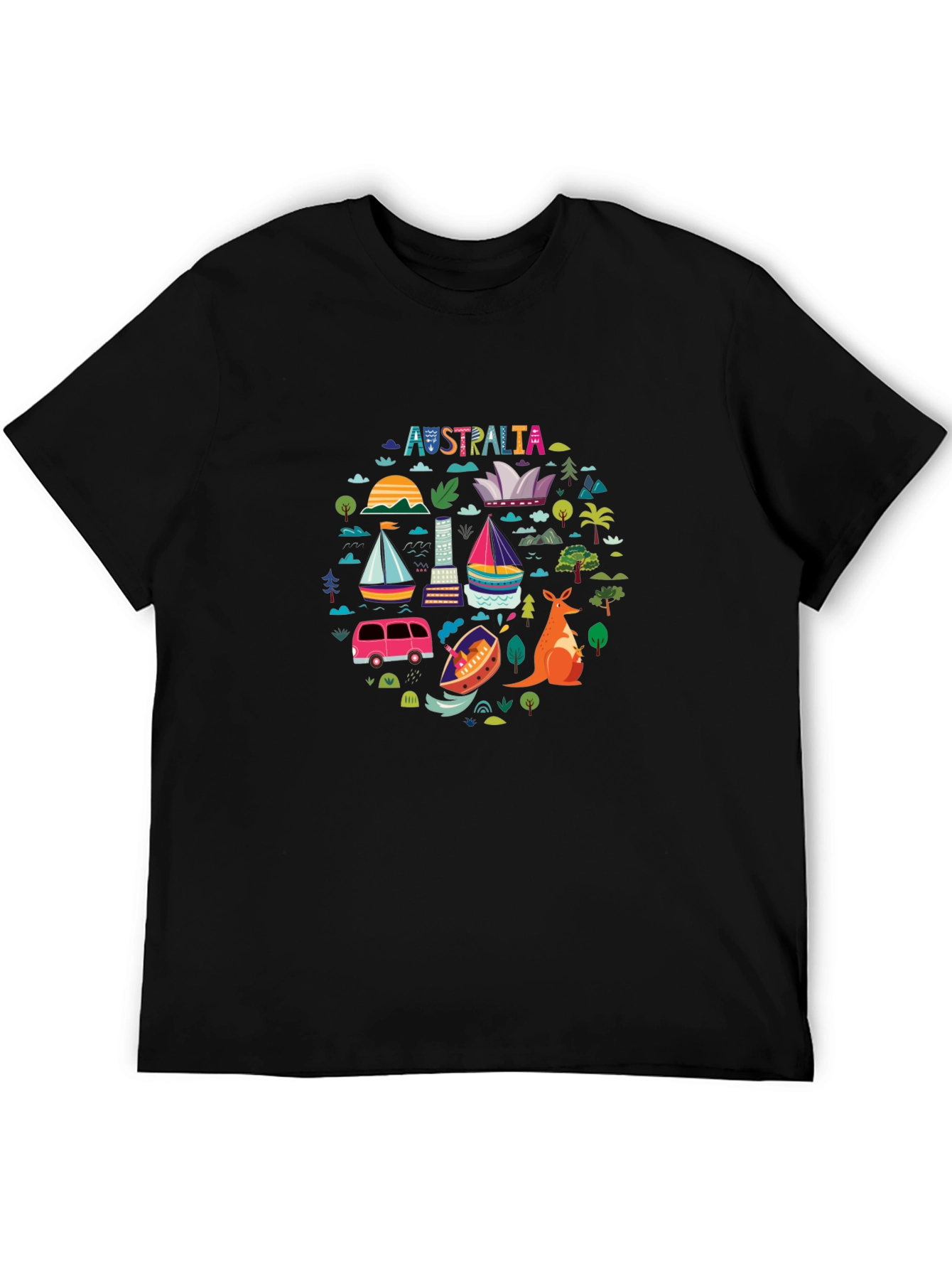 Australia Landmarks Graphic Tee - Black Crewneck