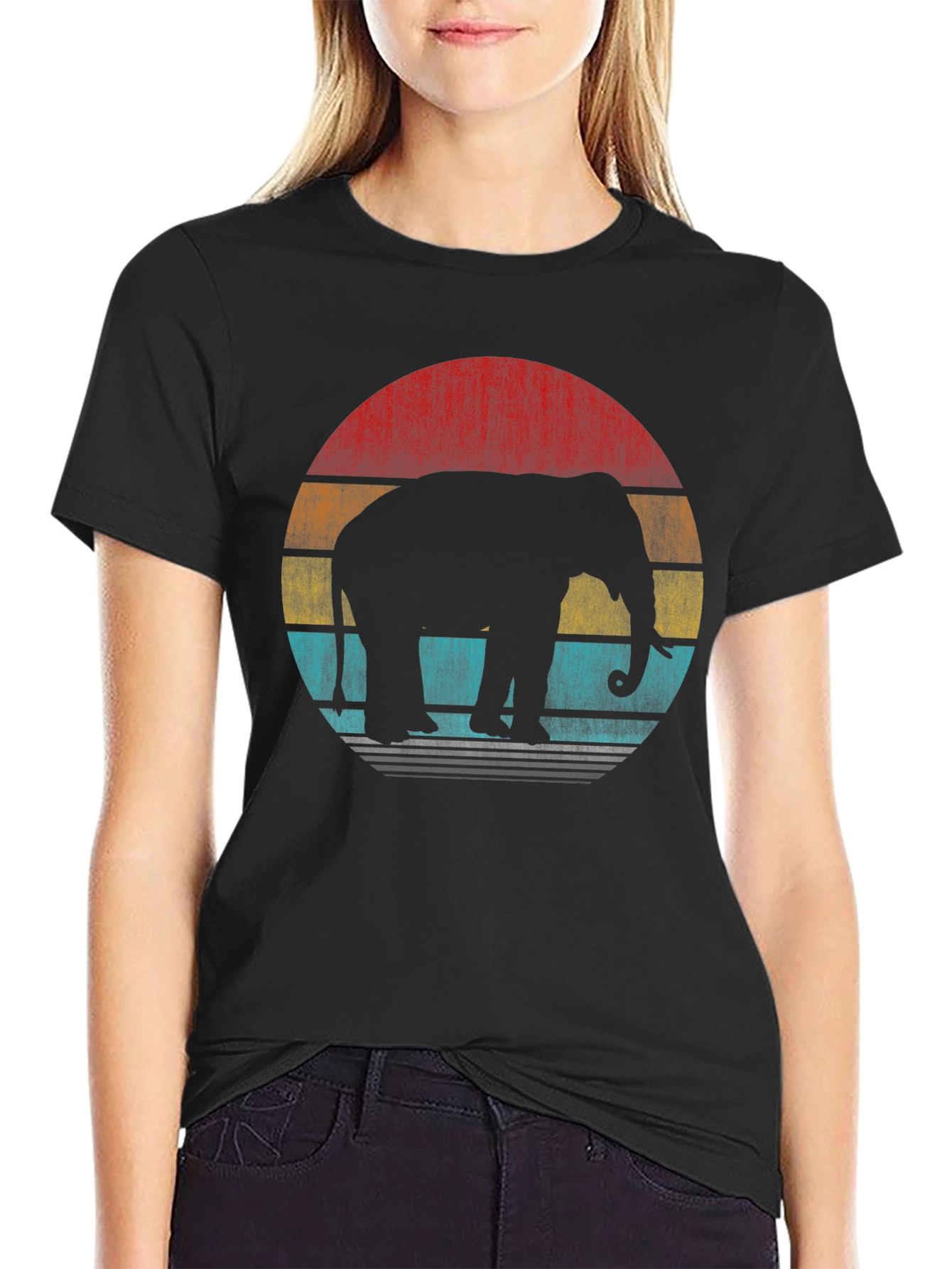 Retro Elephant Sunset T-Shirt - Black