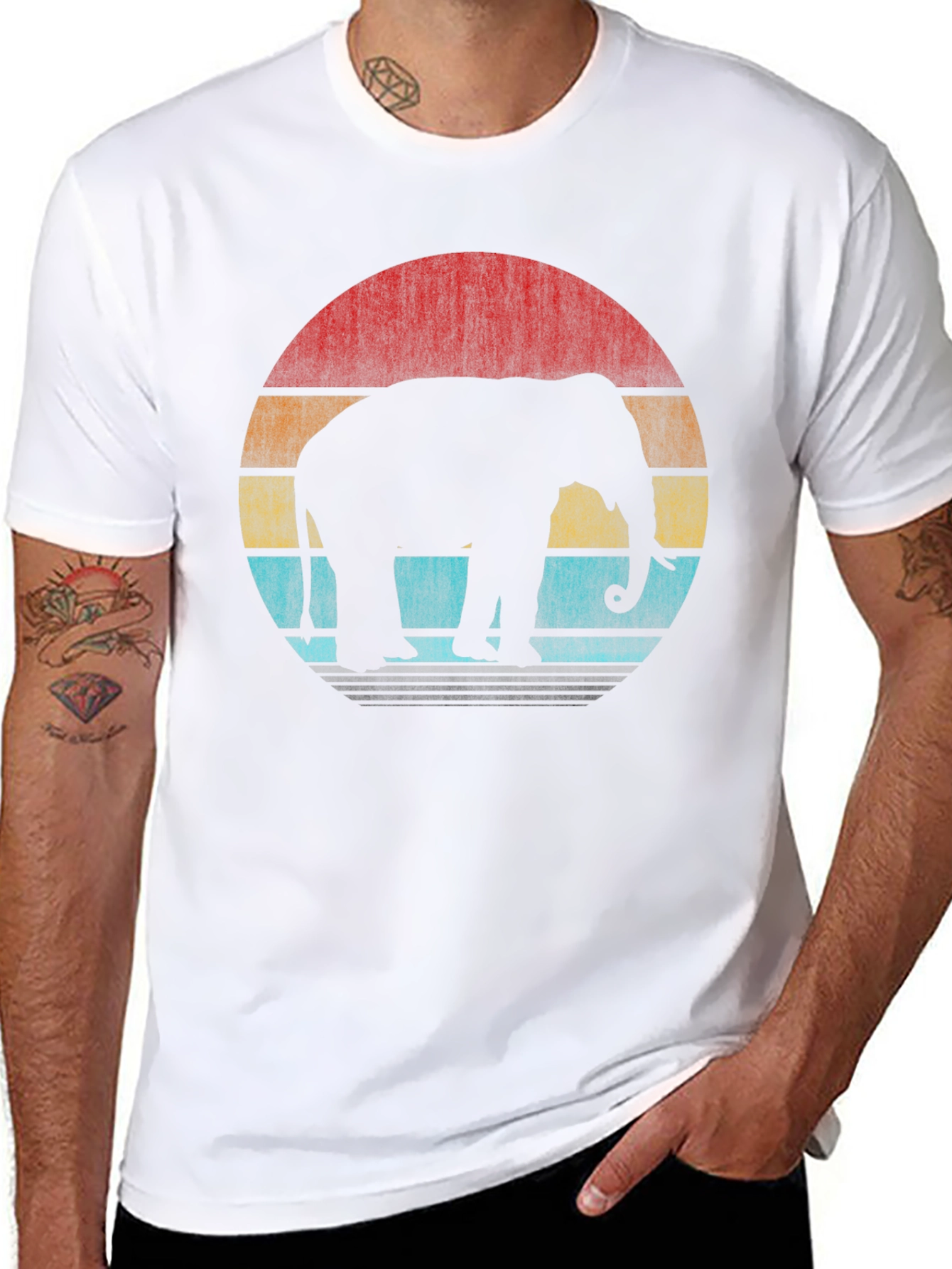Retro Elephant Sunset T-Shirt - Black