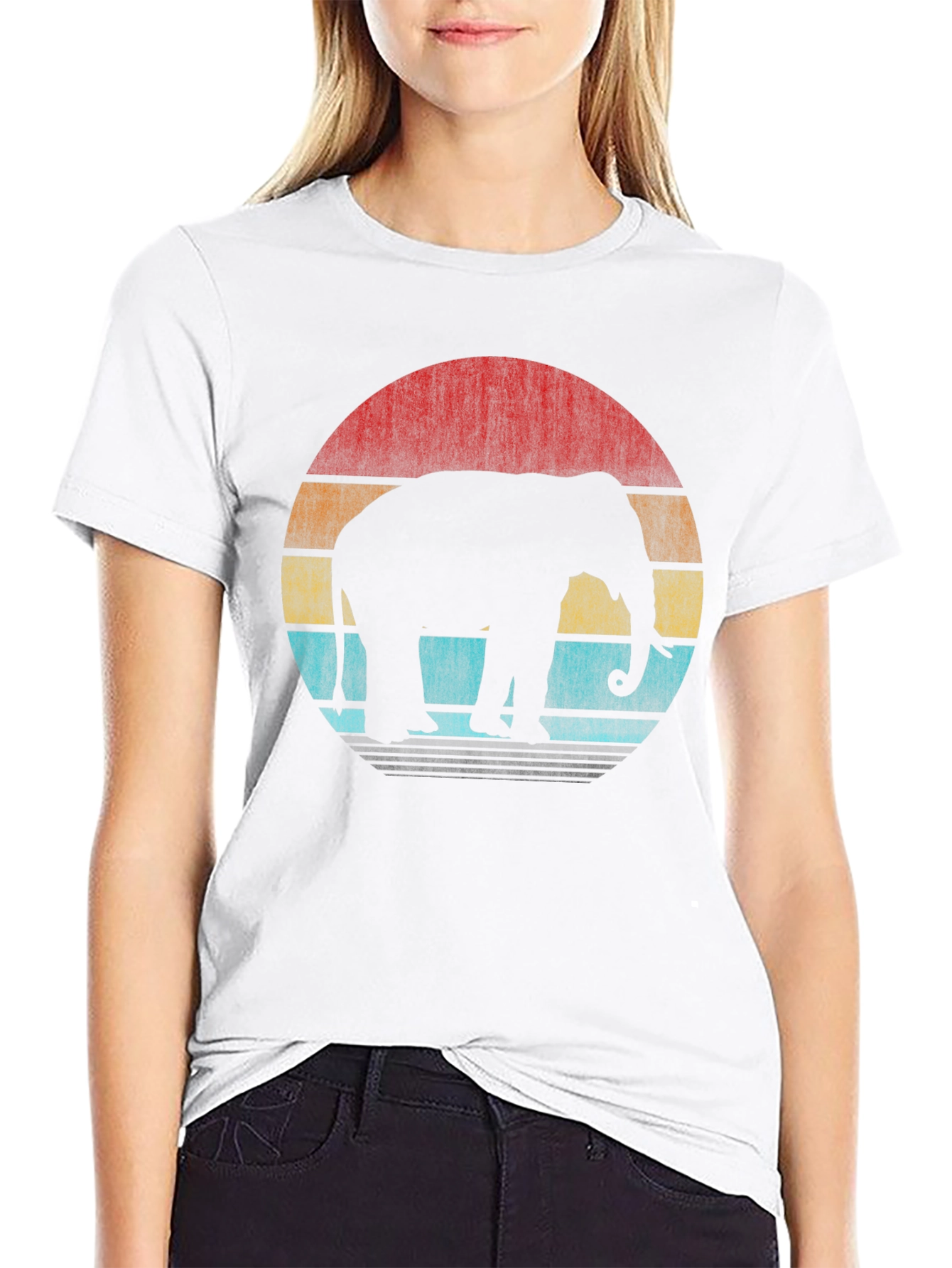 Retro Elephant Sunset T-Shirt - Black