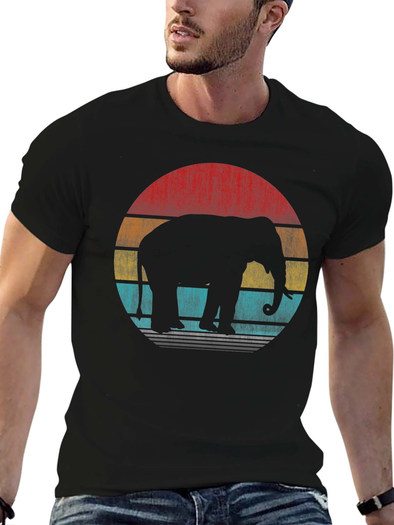 Retro Elephant Sunset T-Shirt - Black