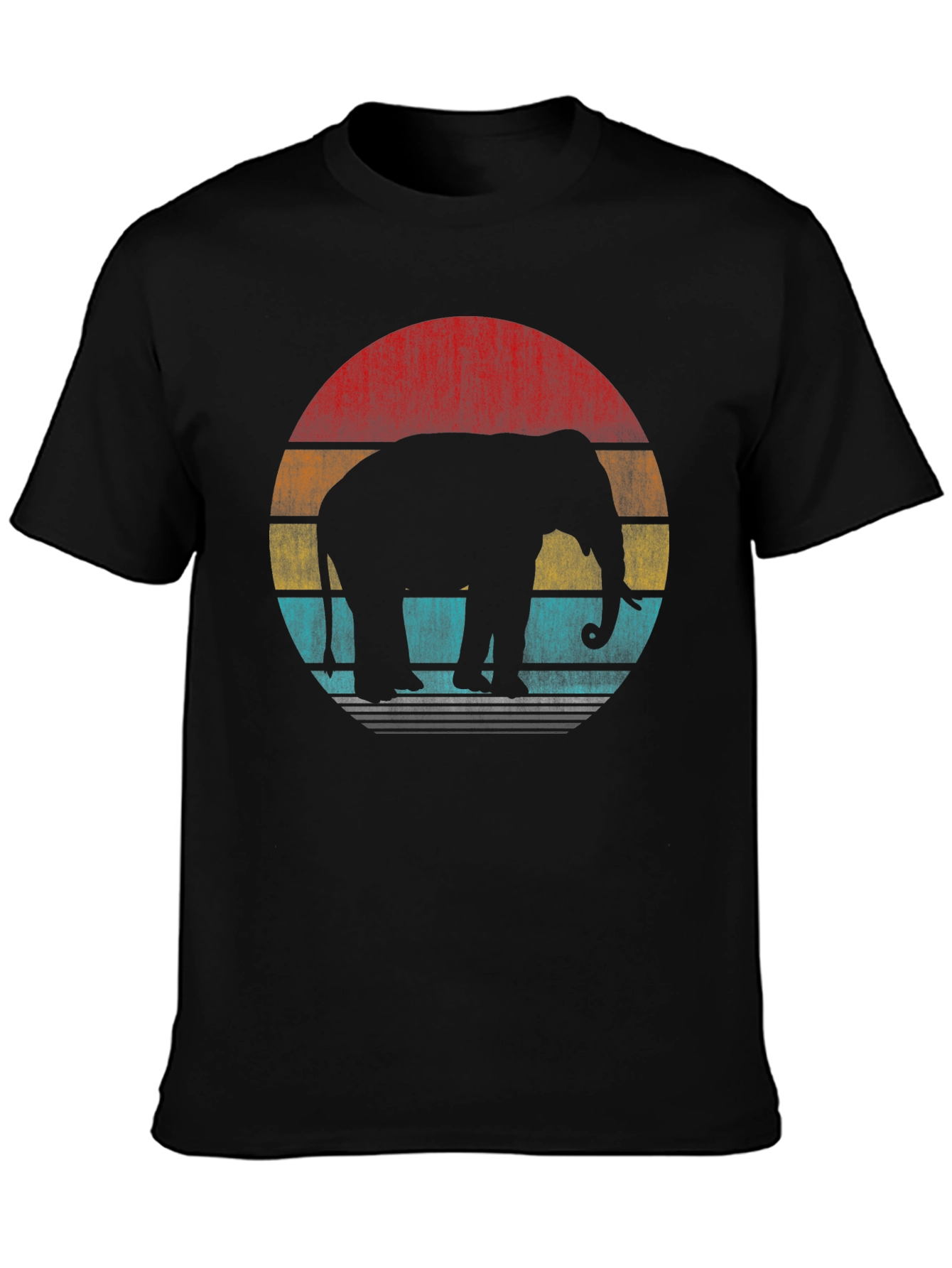 Retro Elephant Sunset T-Shirt - Black