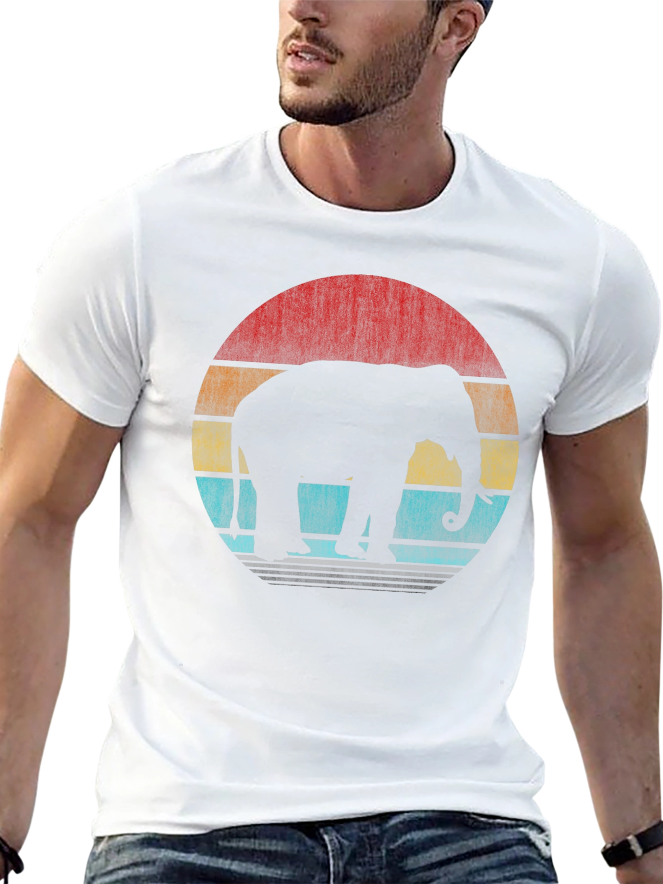 Retro Elephant Sunset T-Shirt - Black