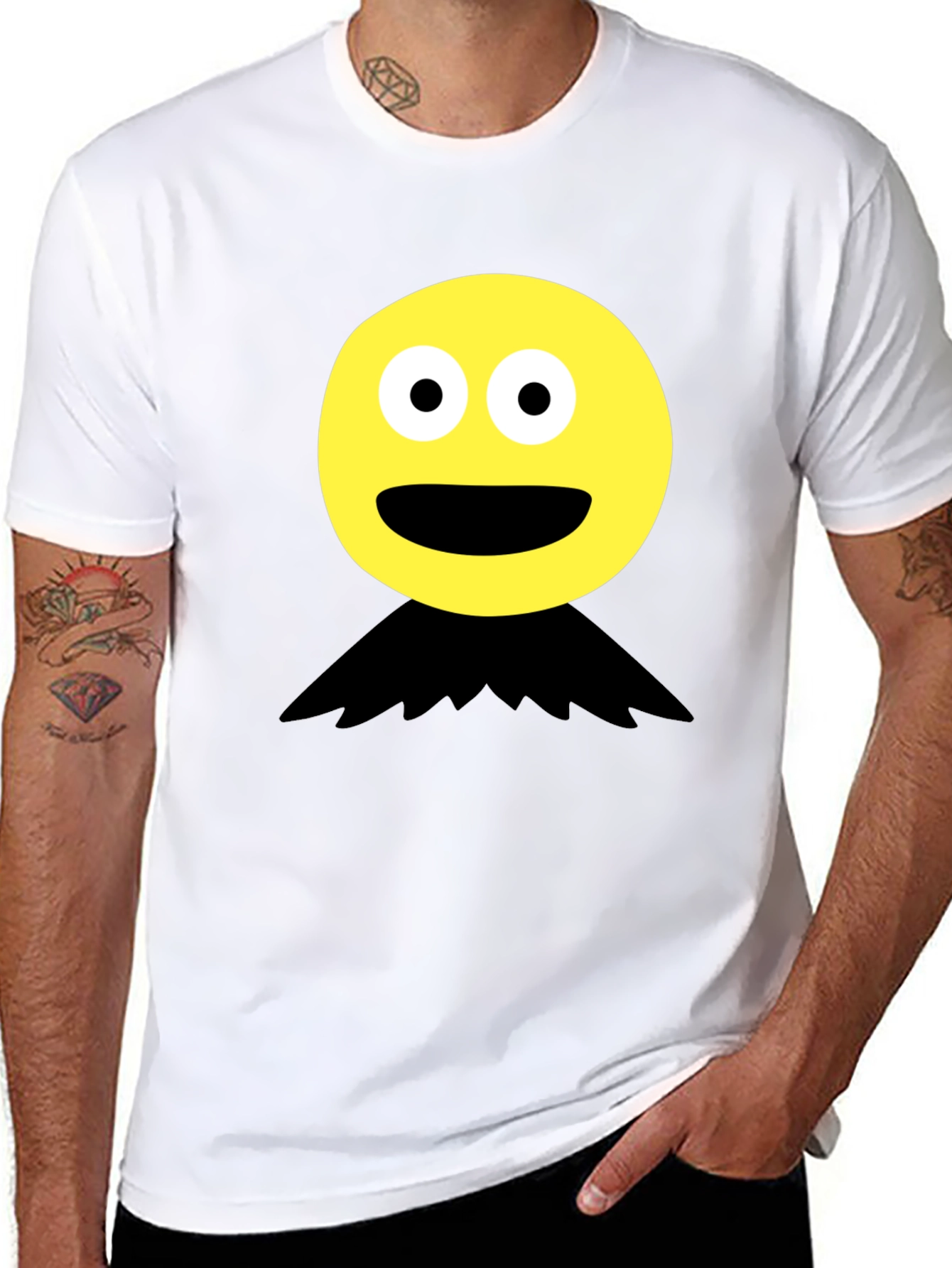 Funny Face Graphic Tee - Black Crew Neck T-Shirt