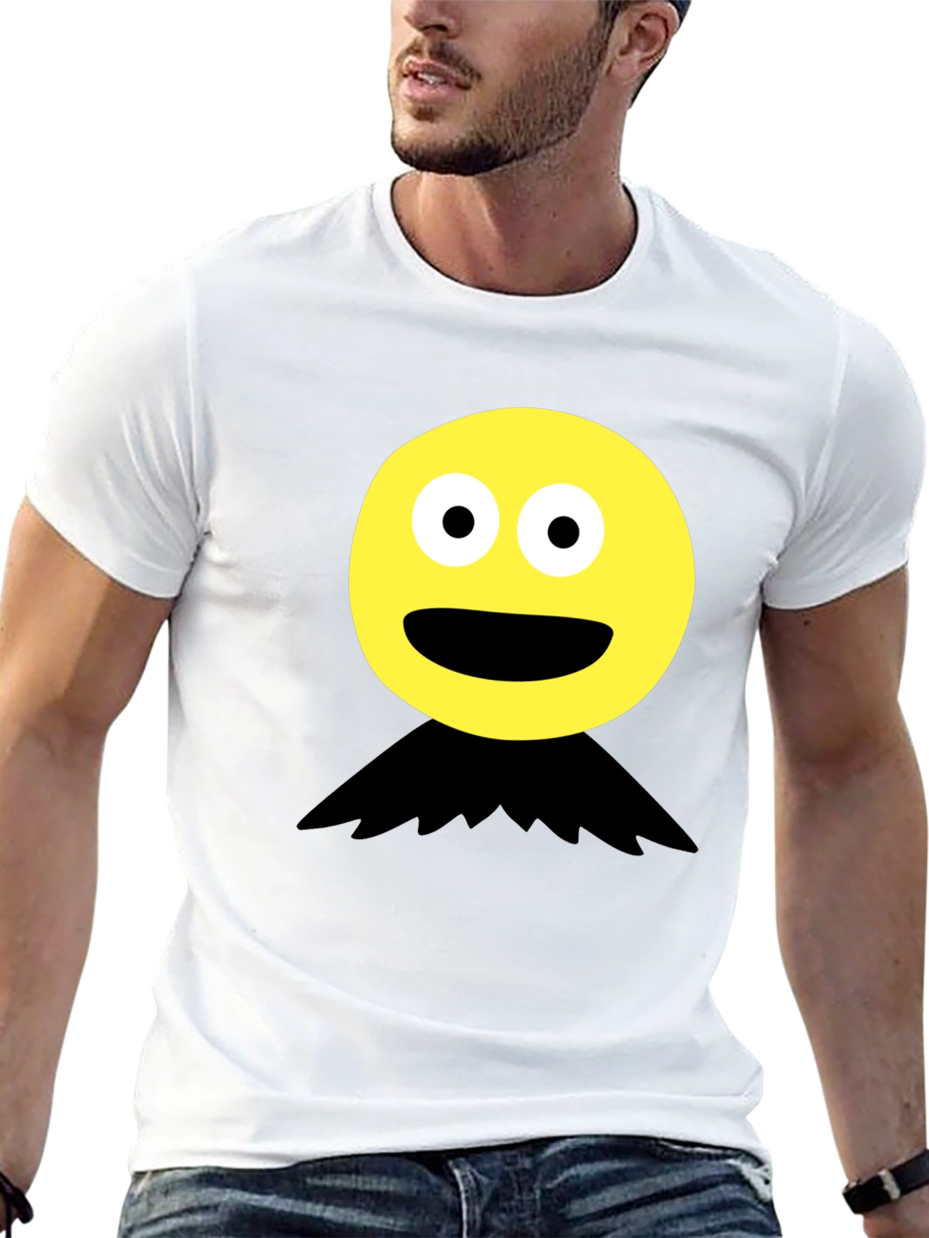 Funny Face Graphic Tee - Black Crew Neck T-Shirt