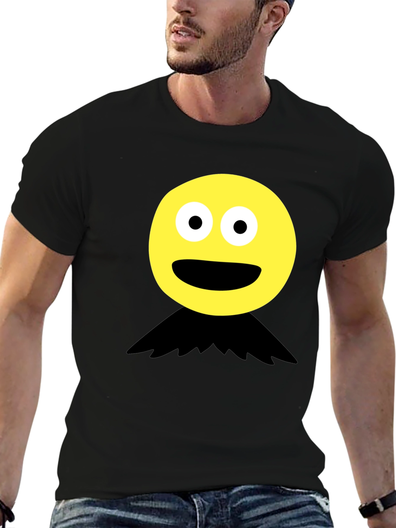 Funny Face Graphic Tee - Black Crew Neck T-Shirt