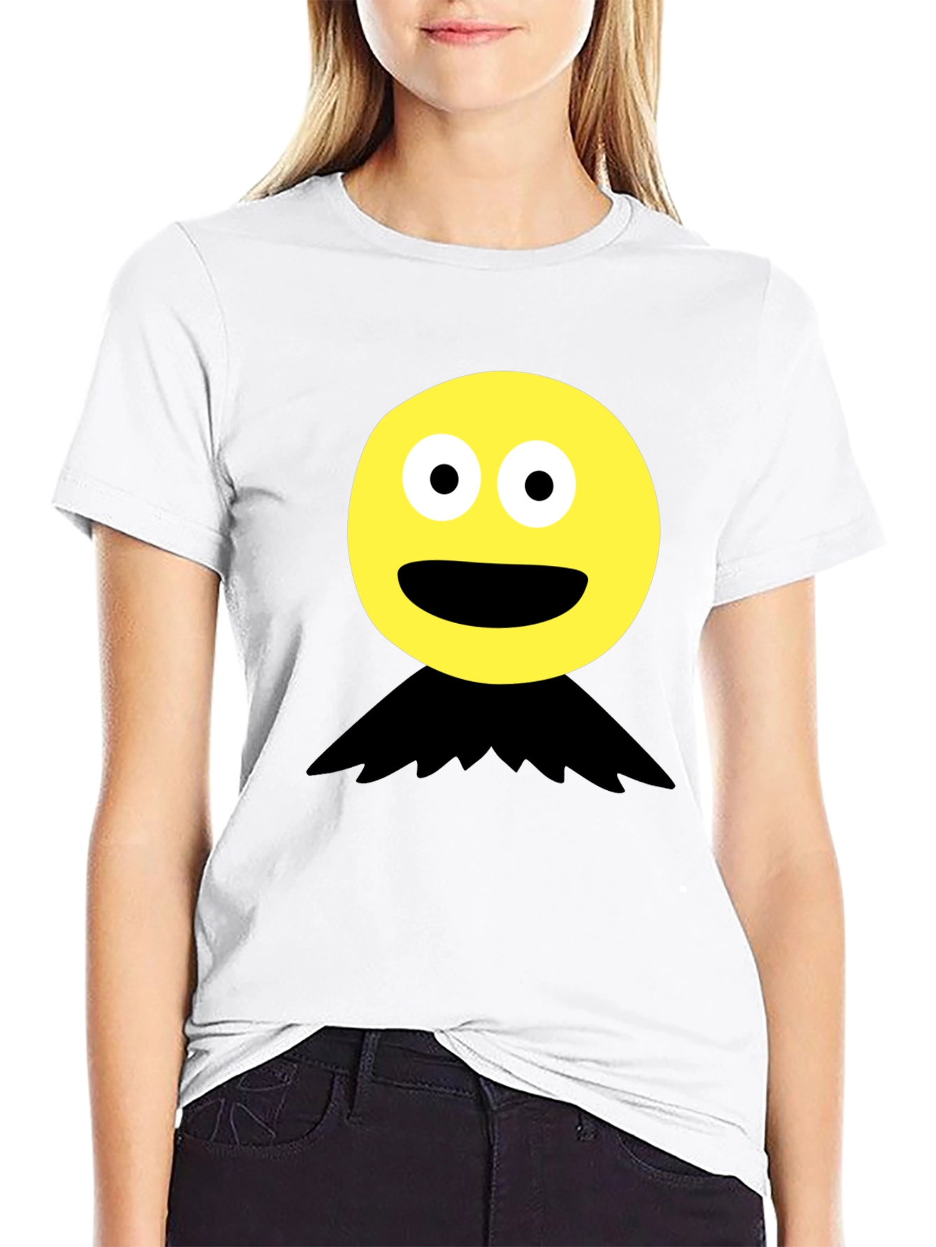 Funny Face Graphic Tee - Black Crew Neck T-Shirt