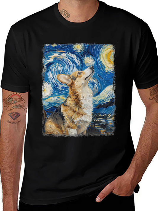 Starry Corgi T-Shirt - Artistic Dog Lover Tee