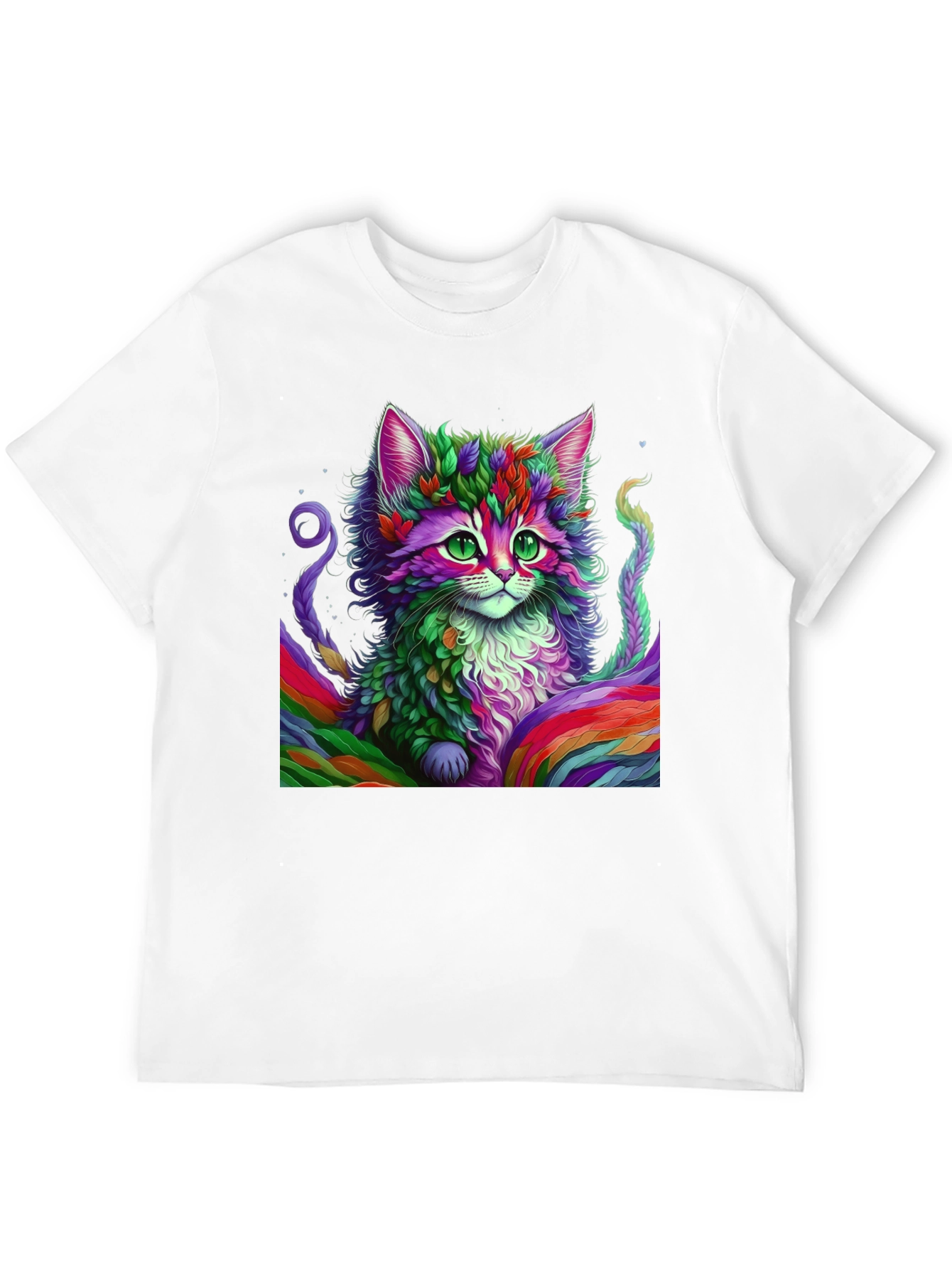 Rainbow Cat Graphic Tee - Black Cotton T-Shirt