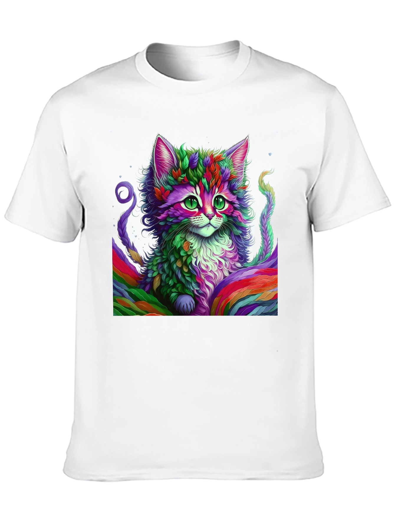 Rainbow Cat Graphic Tee - Black Cotton T-Shirt