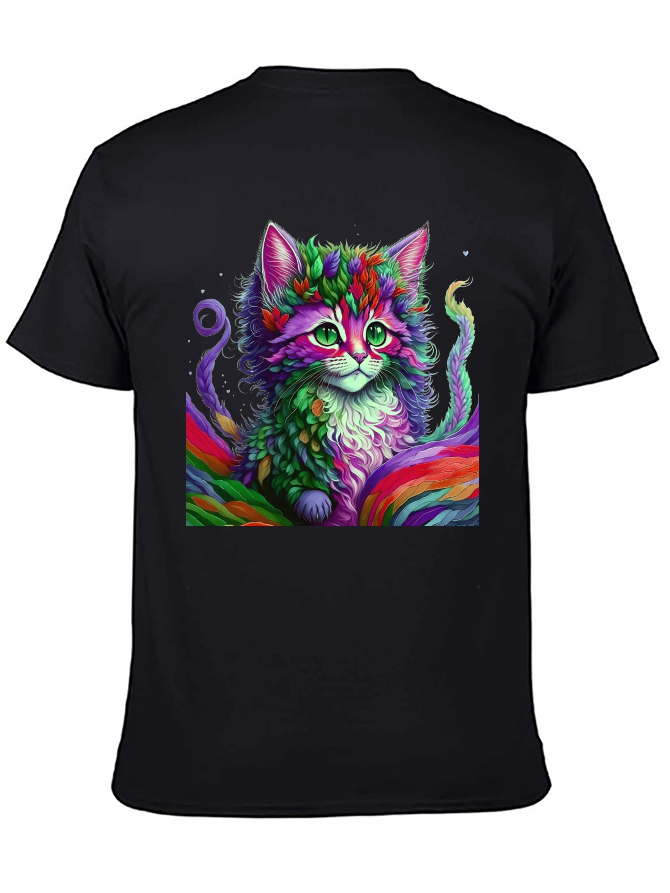 Rainbow Cat Graphic Tee - Black Cotton T-Shirt
