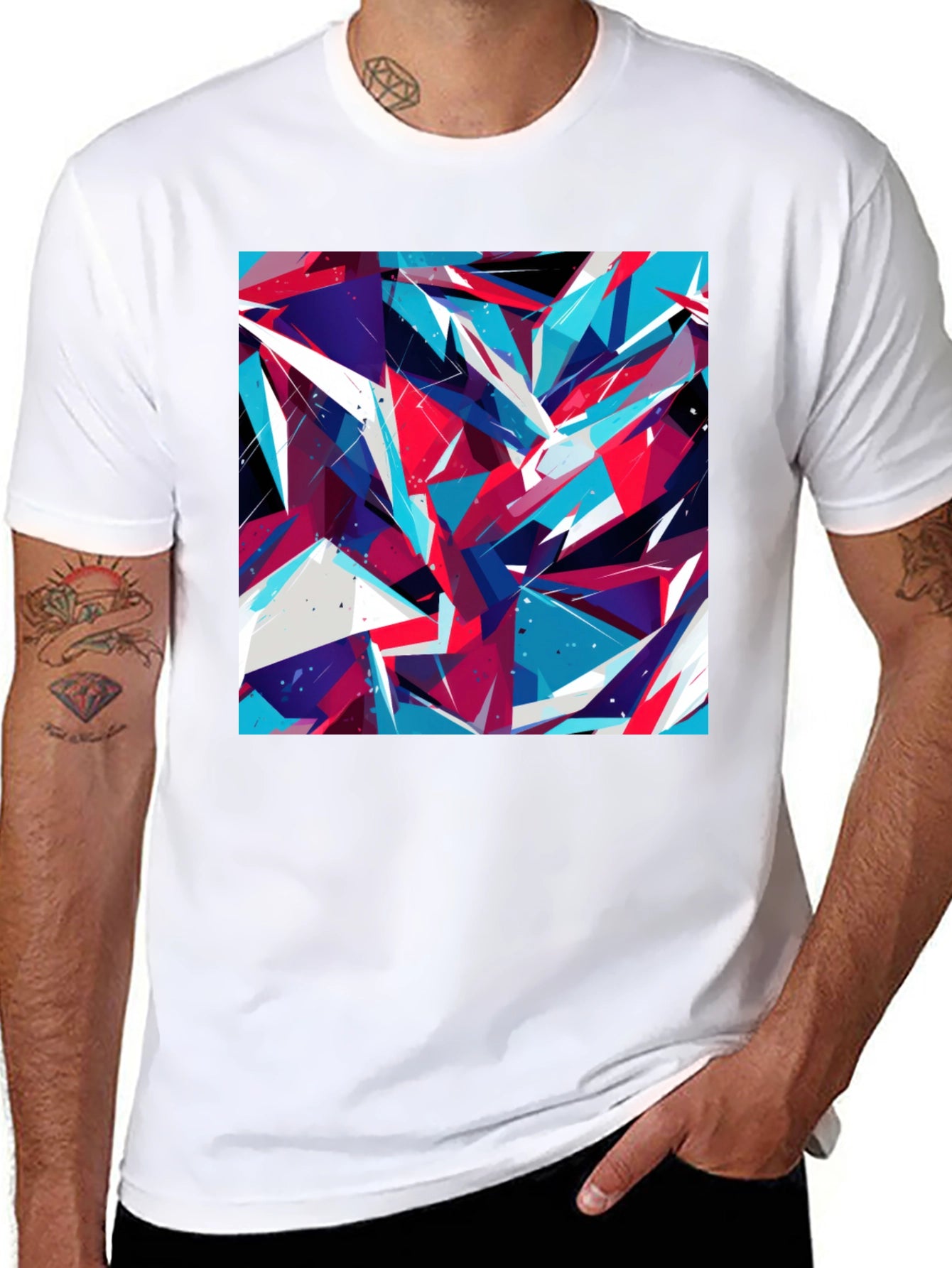 Abstract Geometric Print Black T-Shirt