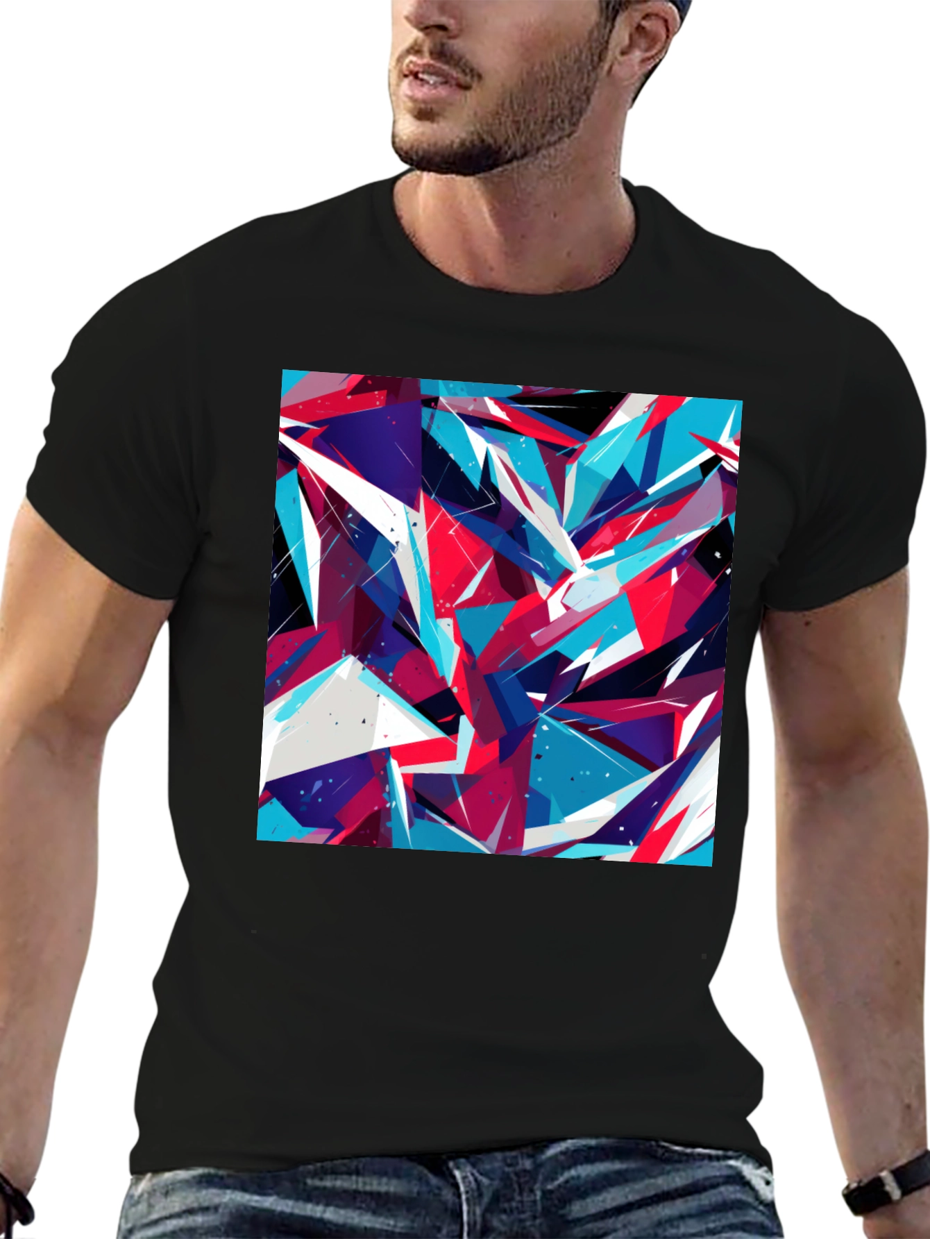 Abstract Geometric Print Black T-Shirt