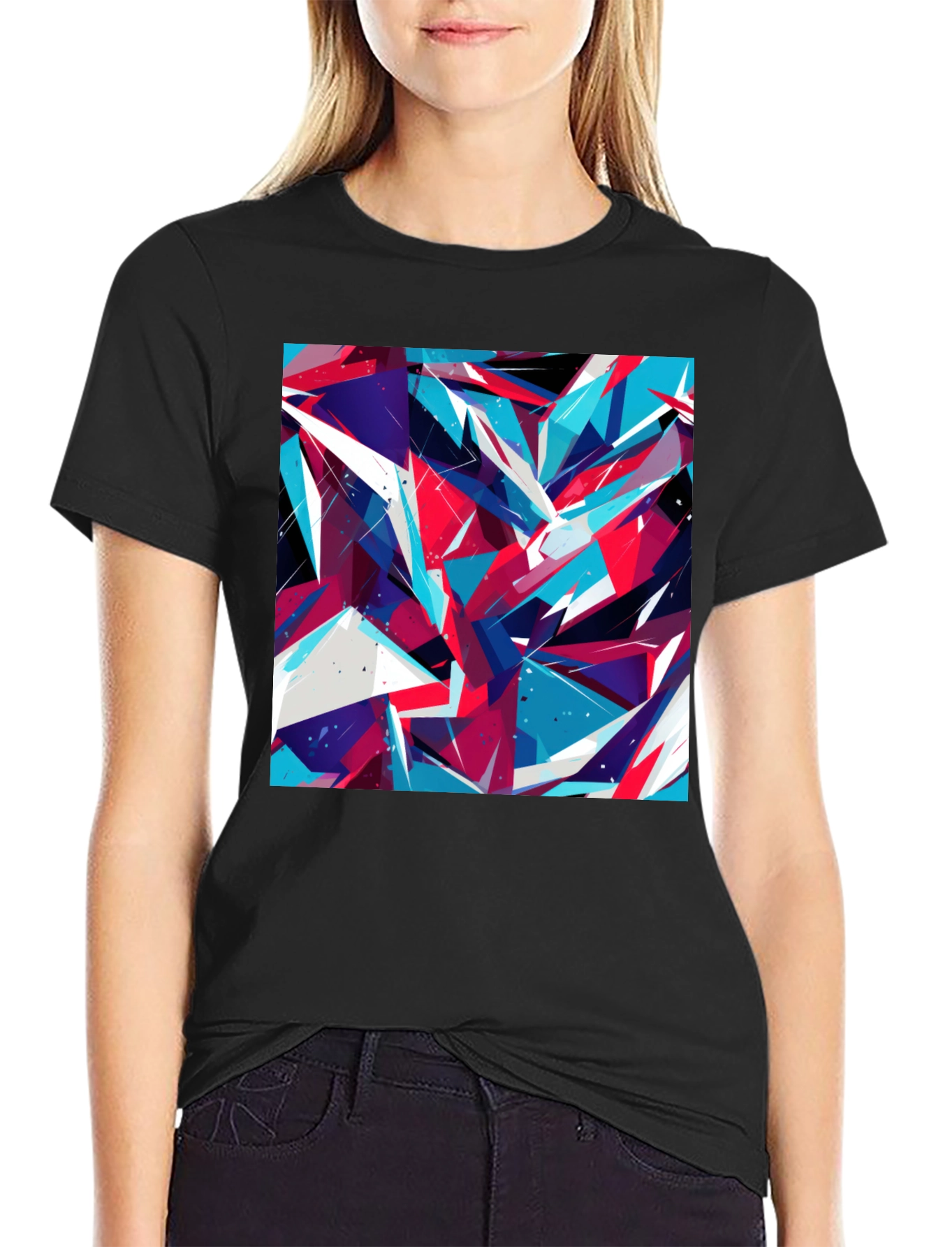Abstract Geometric Print Black T-Shirt