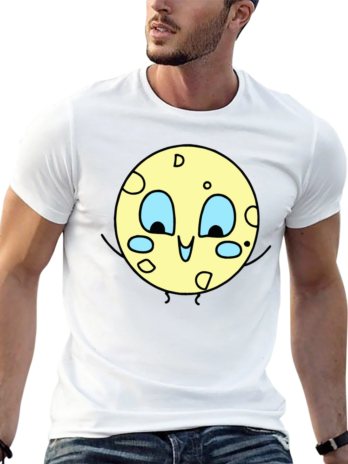 Cartoon Moon Graphic Black T-Shirt