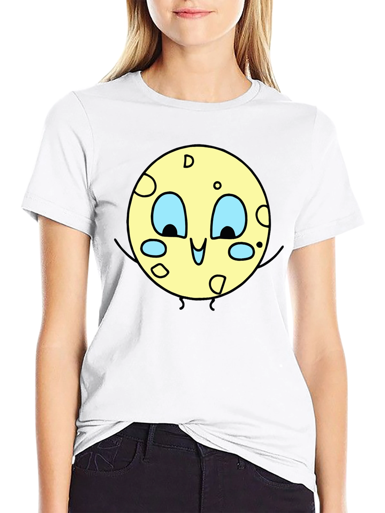 Cartoon Moon Graphic Black T-Shirt