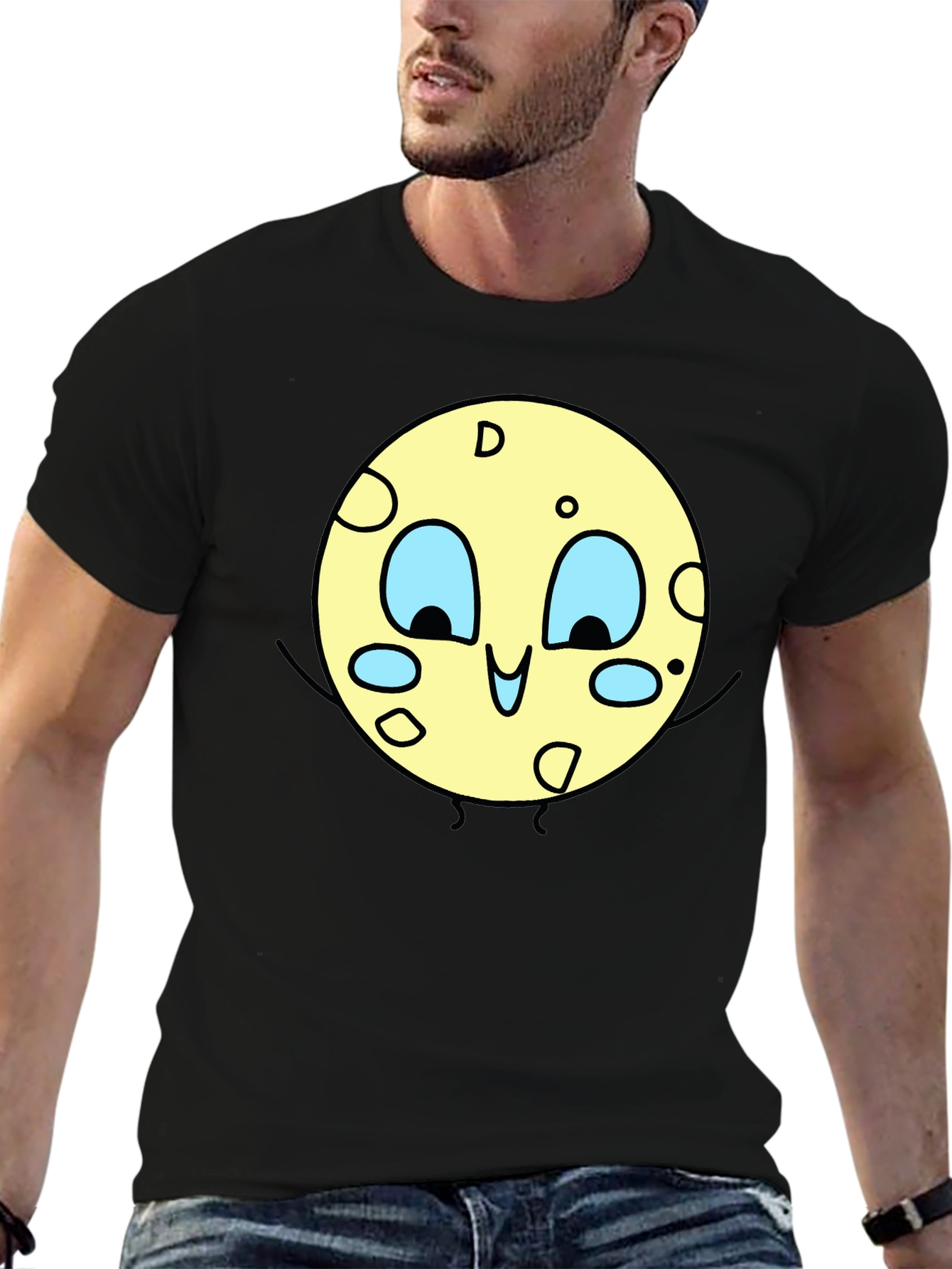 Cartoon Moon Graphic Black T-Shirt