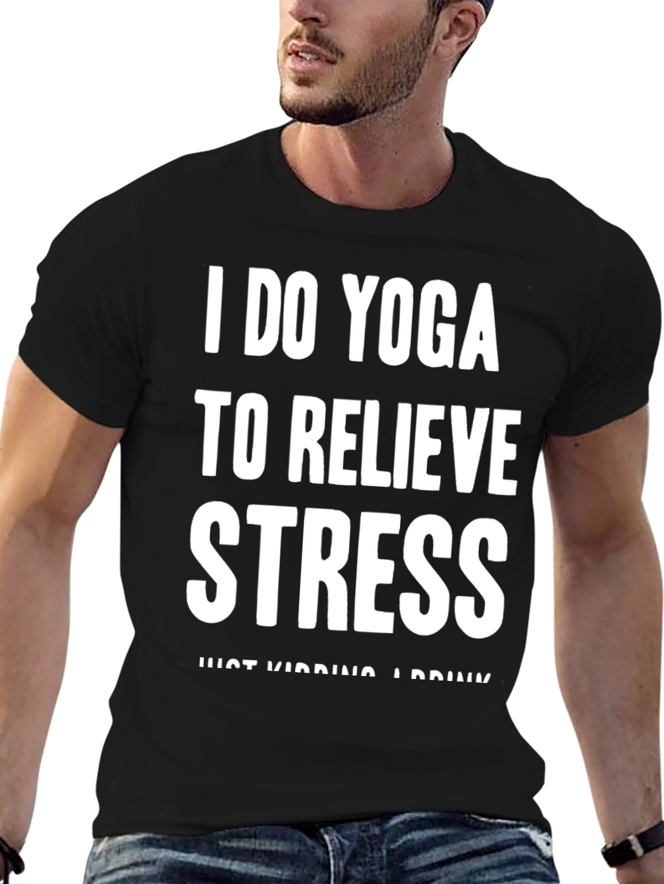 Yoga & Drinking T-Shirt: Relieve Stress Funny Tee