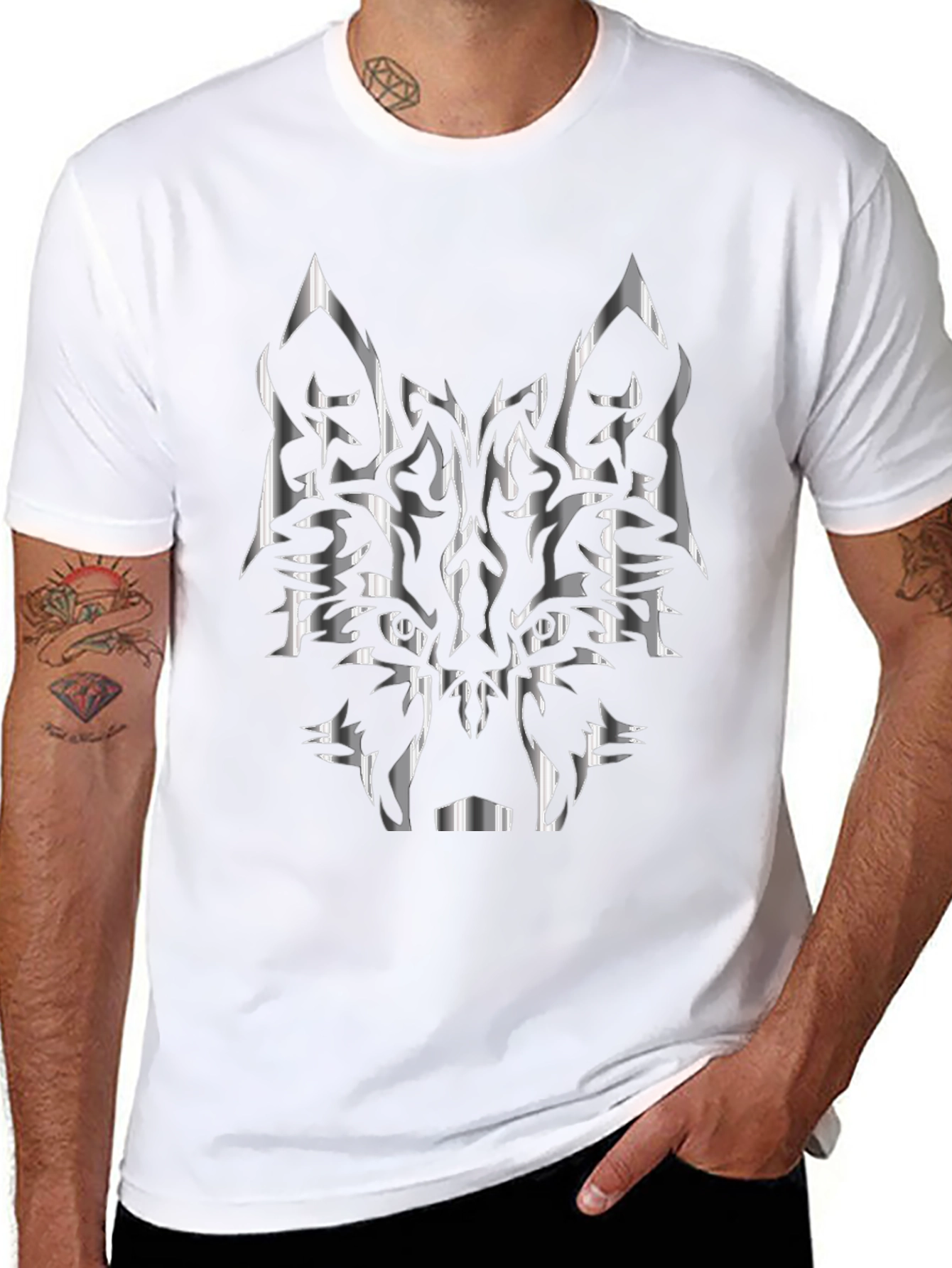 Tribal Wolf Graphic Black T-Shirt