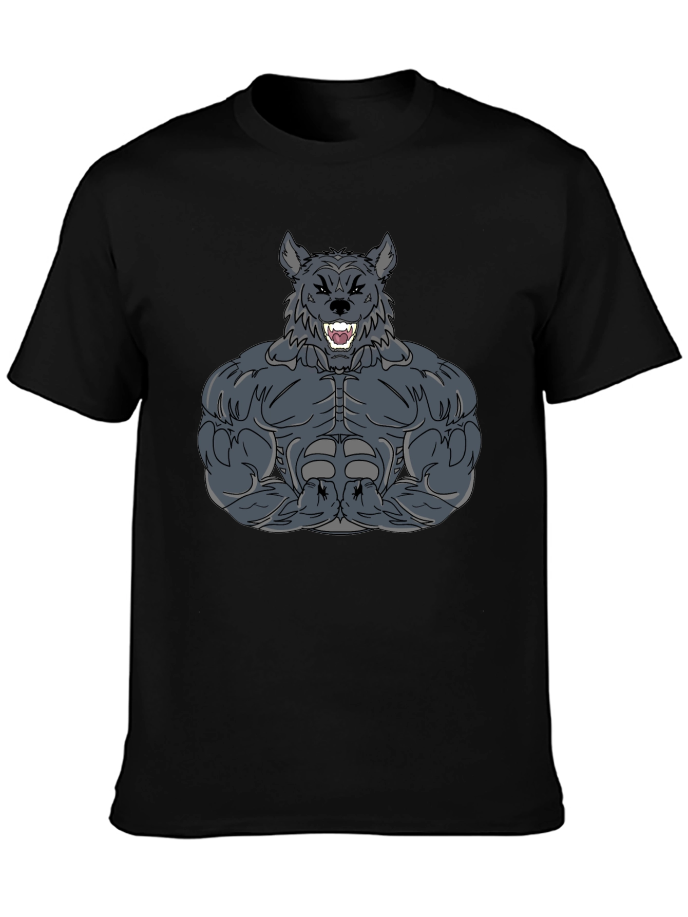Muscle Wolf Graphic Tee - Black Cotton T-Shirt