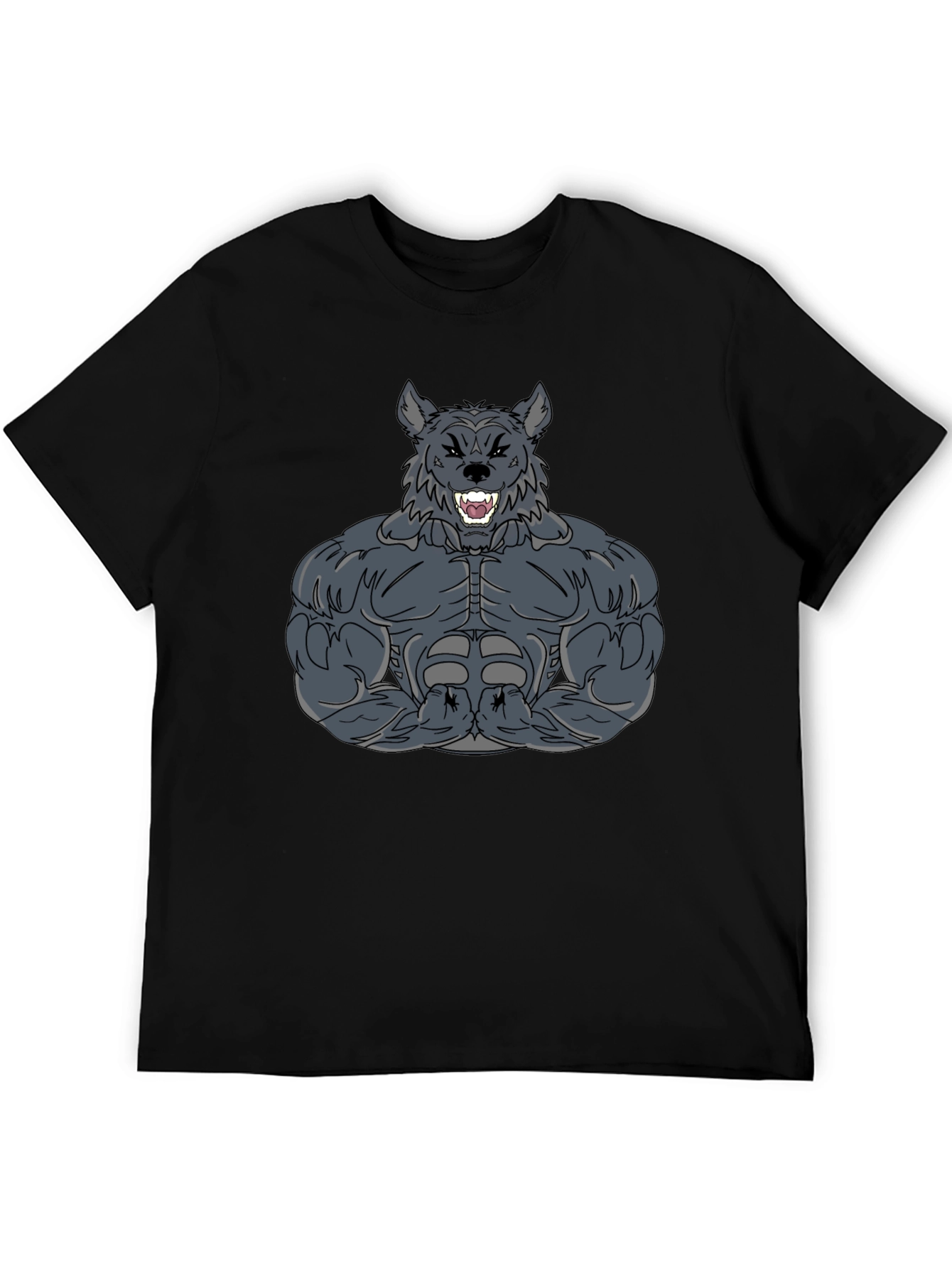 Muscle Wolf Graphic Tee - Black Cotton T-Shirt