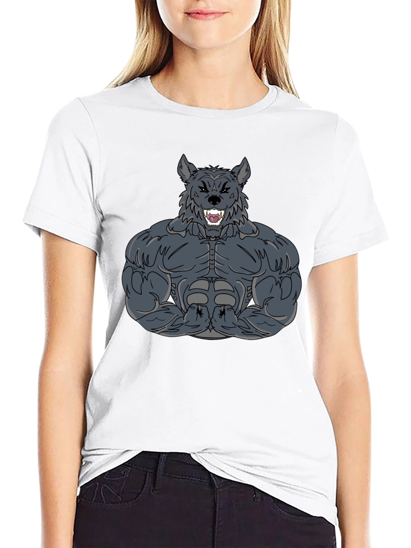 Muscle Wolf Graphic Tee - Black Cotton T-Shirt