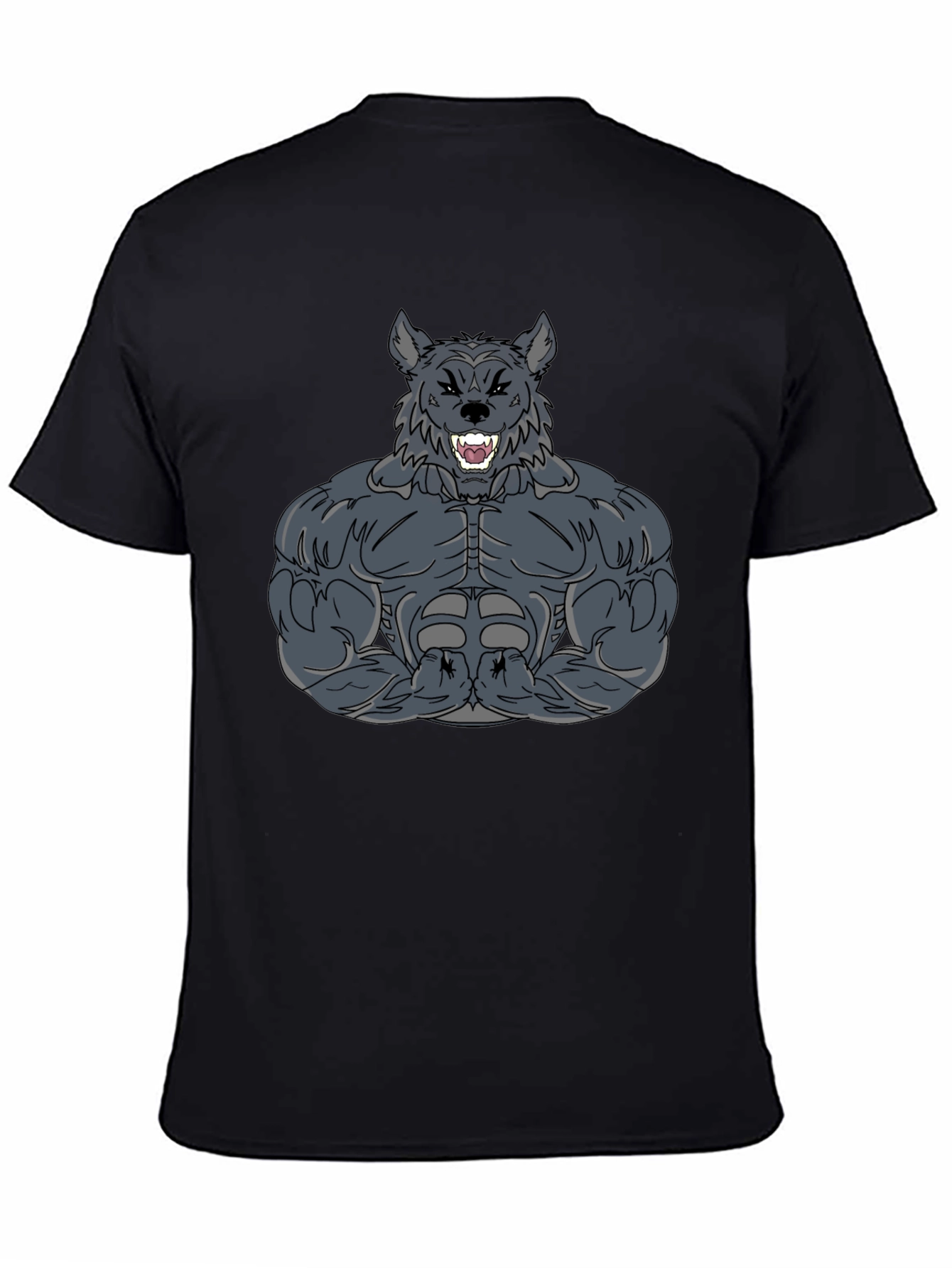 Muscle Wolf Graphic Tee - Black Cotton T-Shirt