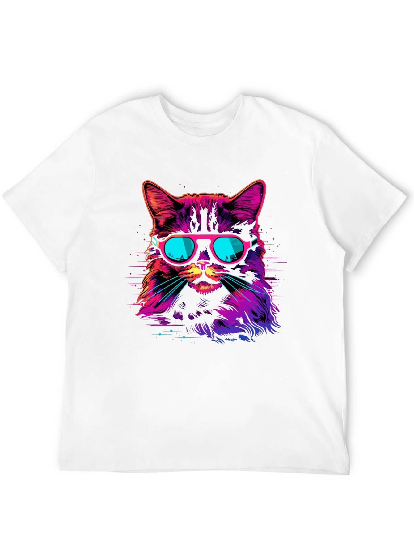 Retro Neon Cat Graphic T-Shirt