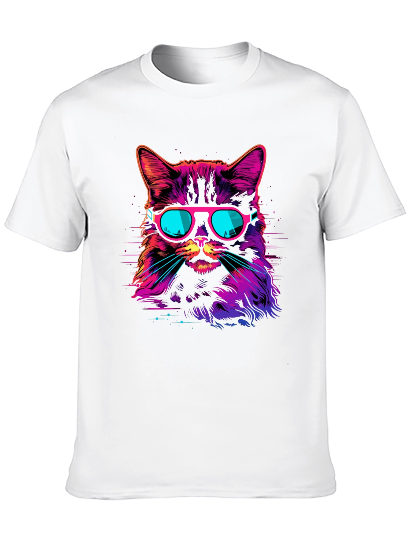 Retro Neon Cat Graphic T-Shirt