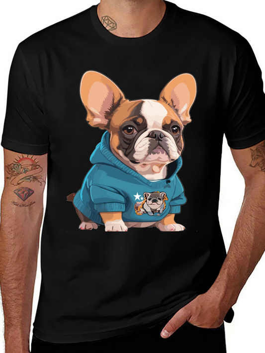 Bulldog in Hoodie Graphic Tee - Cute Dog Lover Shirt
