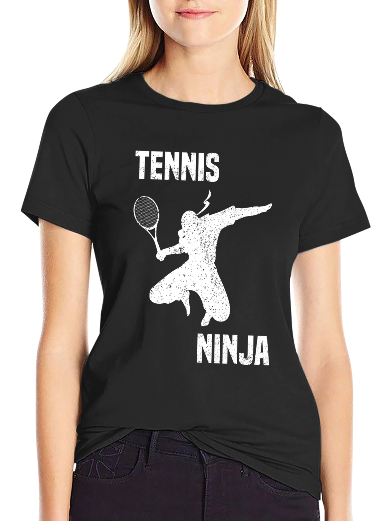 Tennis Ninja Black Graphic T-Shirt