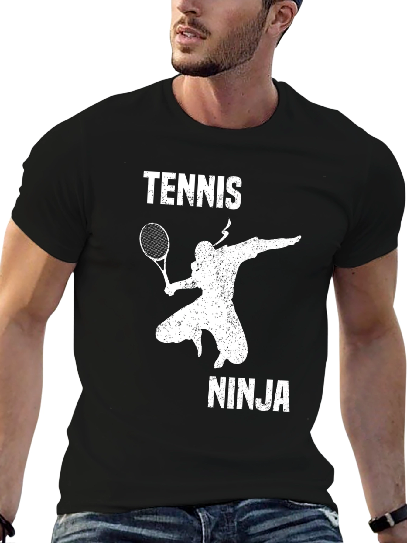Tennis Ninja Black Graphic T-Shirt