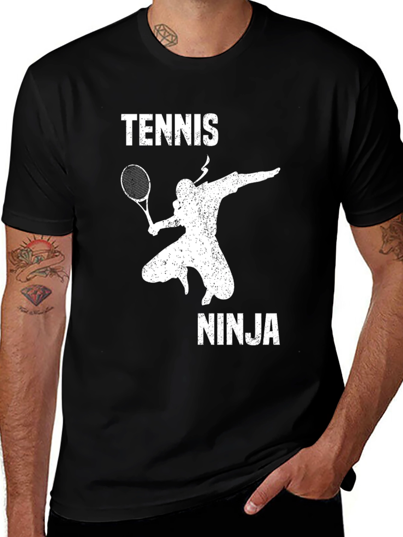 Tennis Ninja Black Graphic T-Shirt