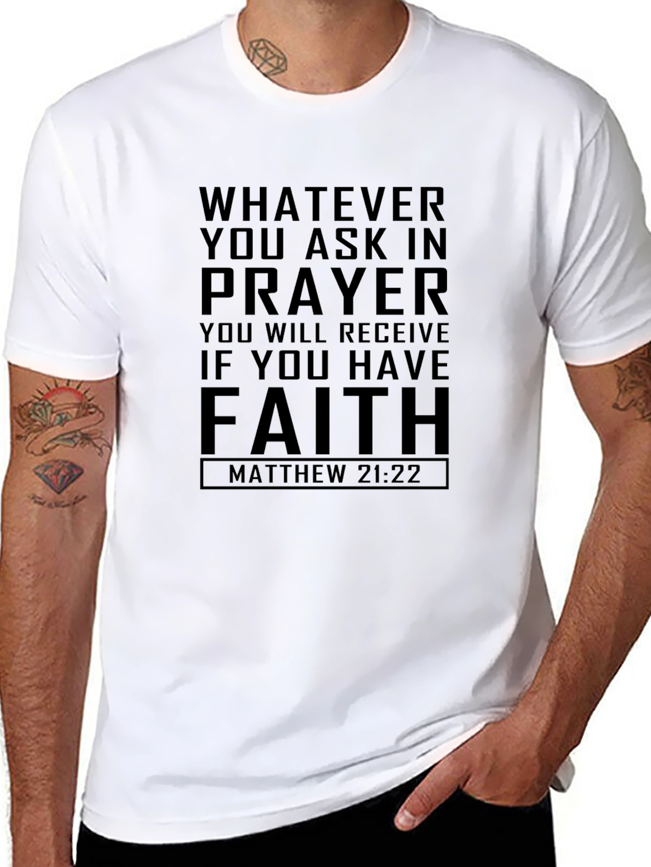 Faith Prayer T-Shirt - Matthew 21:22 Black Tee