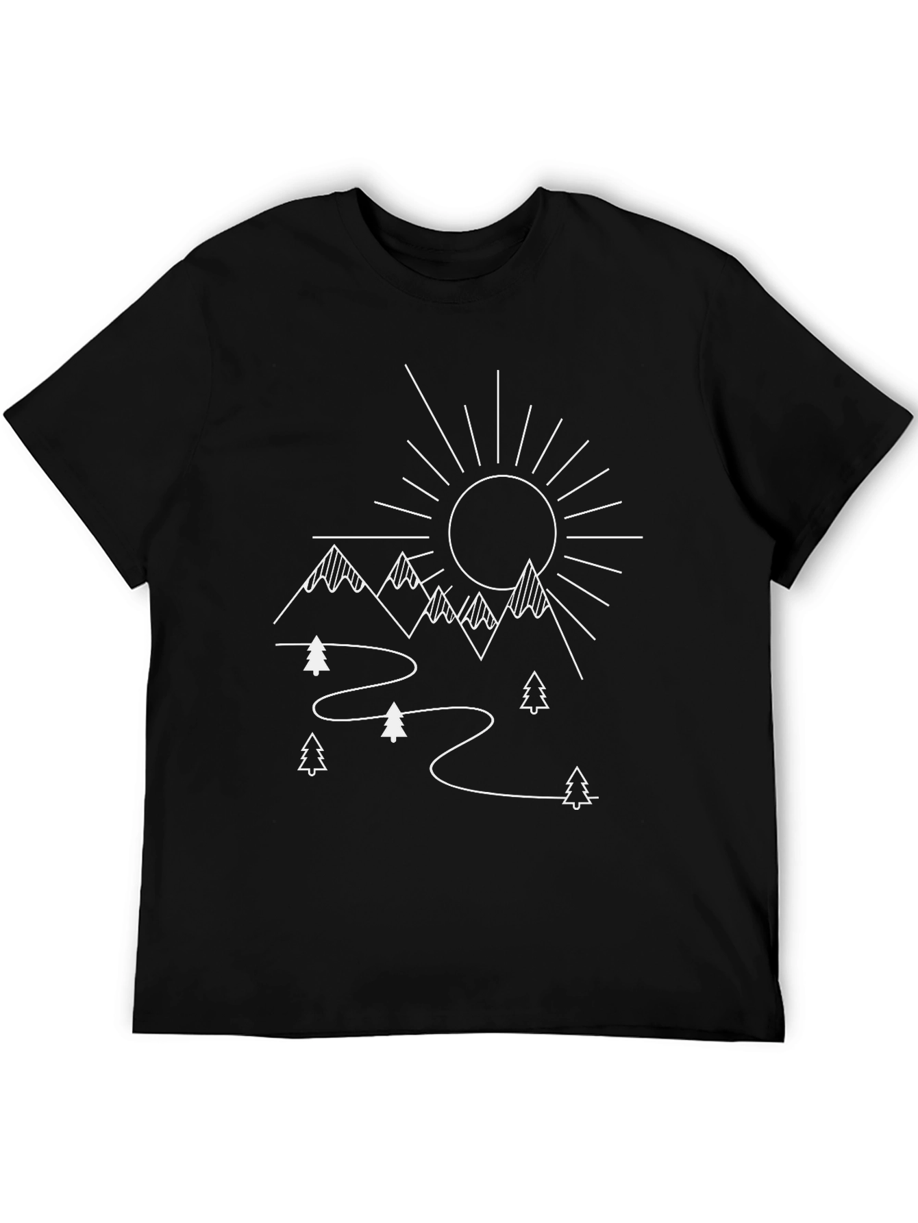 Mountain Scene Graphic Tee - Black Cotton T-Shirt