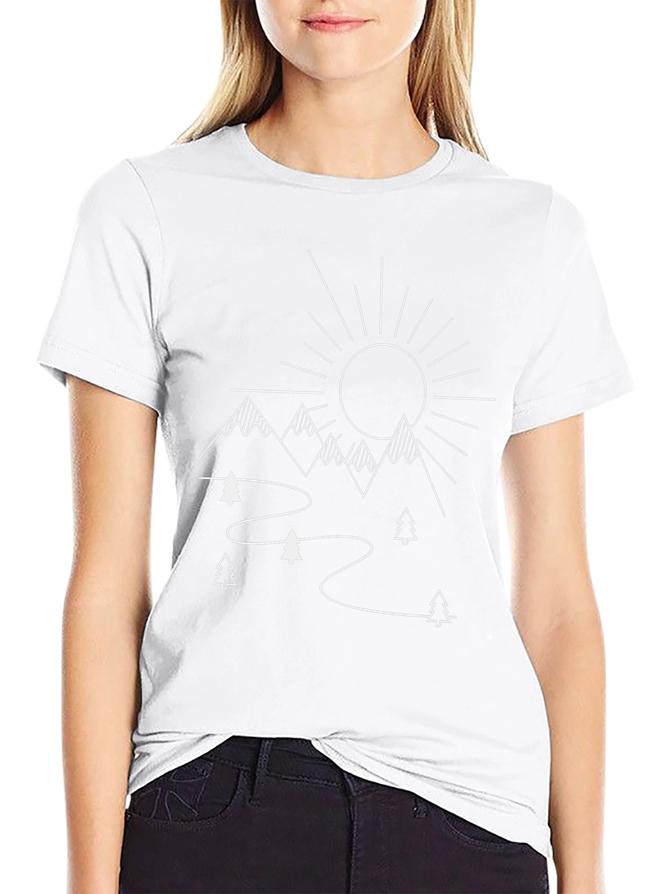Mountain Scene Graphic Tee - Black Cotton T-Shirt