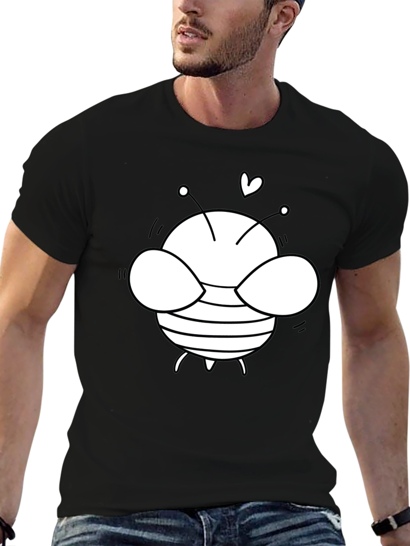 Cute Bee Graphic T-Shirt - Black Cotton Blend