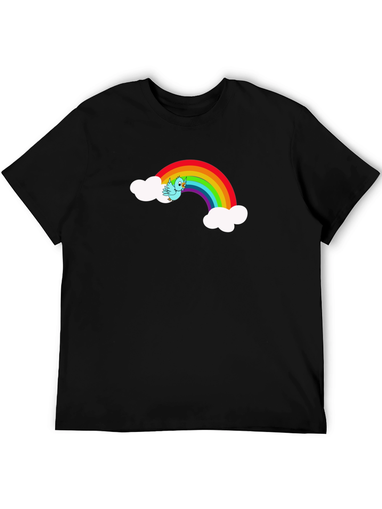 Rainbow Bird Graphic Black Tee Shirt
