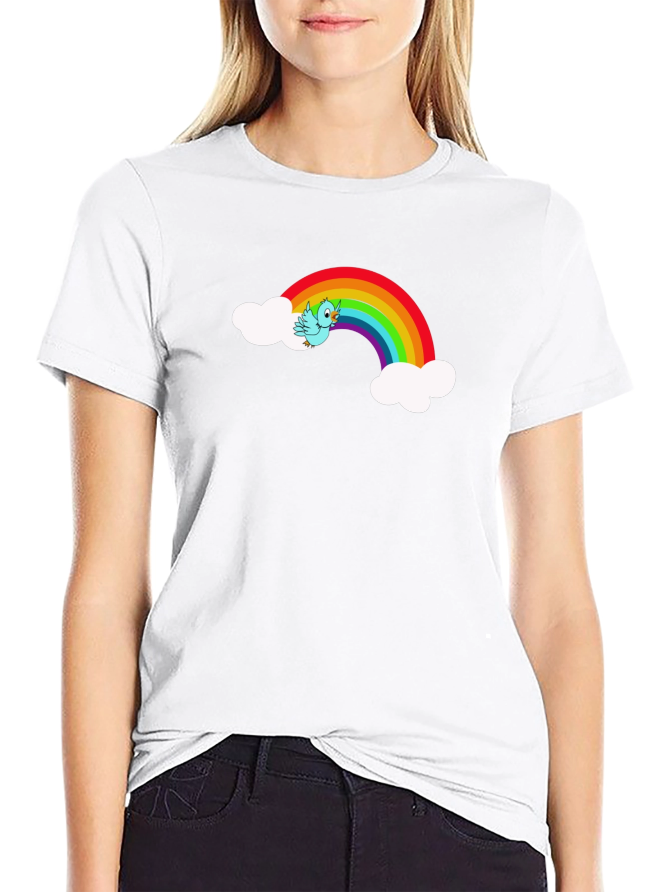 Rainbow Bird Graphic Black Tee Shirt