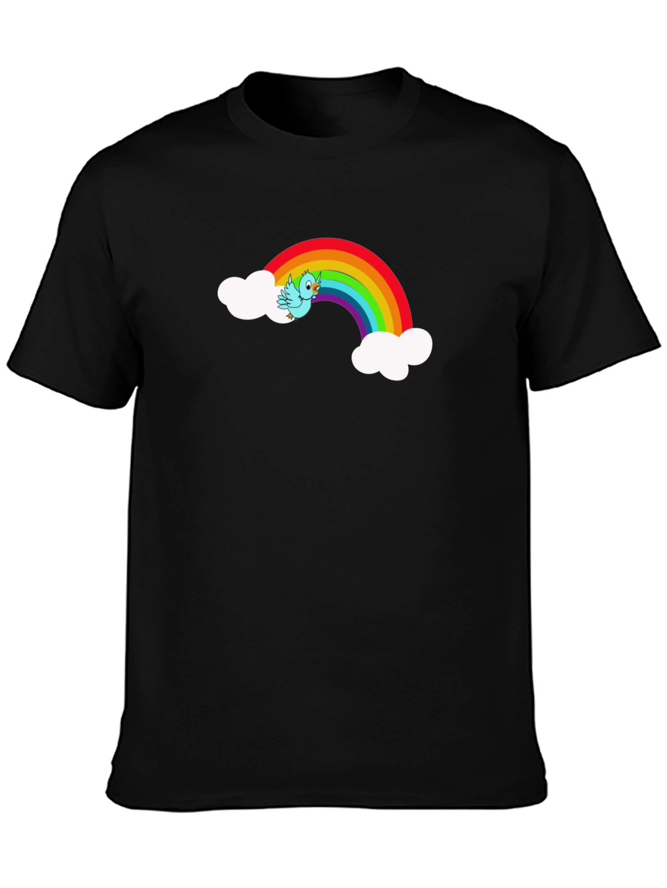 Rainbow Bird Graphic Black Tee Shirt