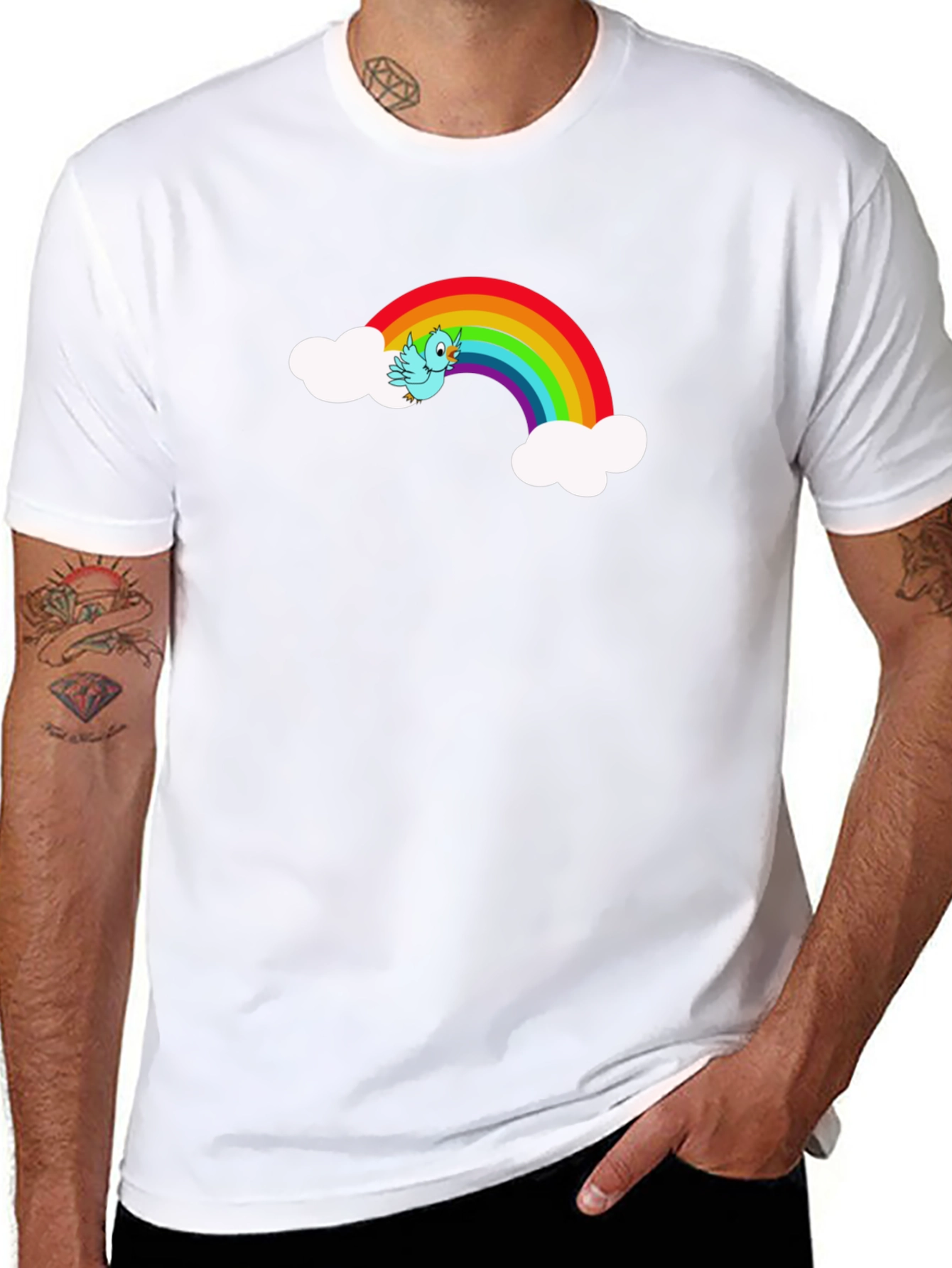 Rainbow Bird Graphic Black Tee Shirt