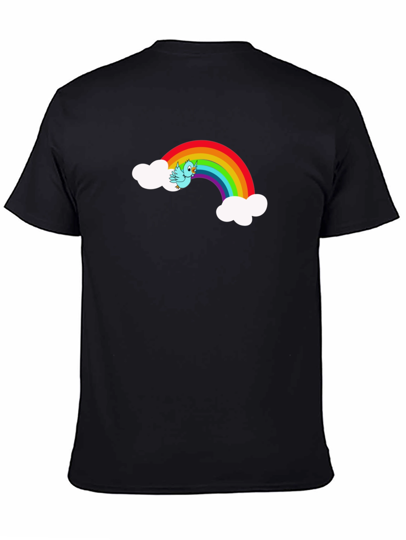 Rainbow Bird Graphic Black Tee Shirt