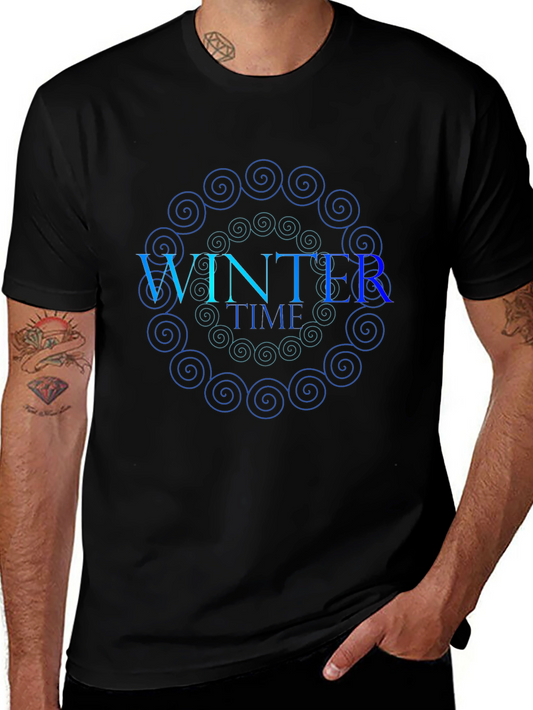 Winter Time Spiral Graphic Black T-Shirt