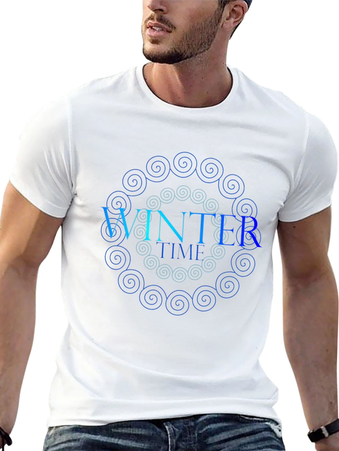 Winter Time Spiral Graphic Black T-Shirt